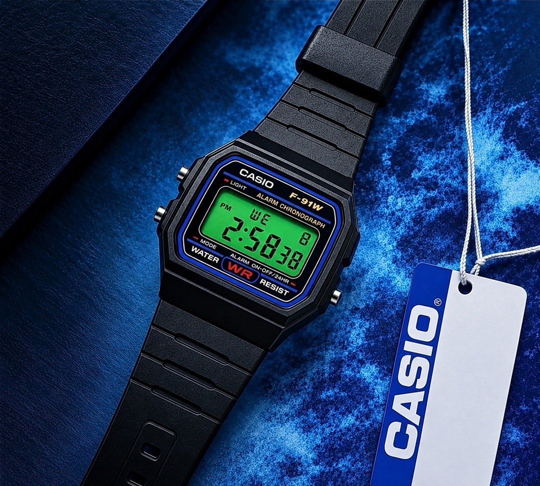 Custom Casio F91-W Black Version With Green Mod (Brand New)