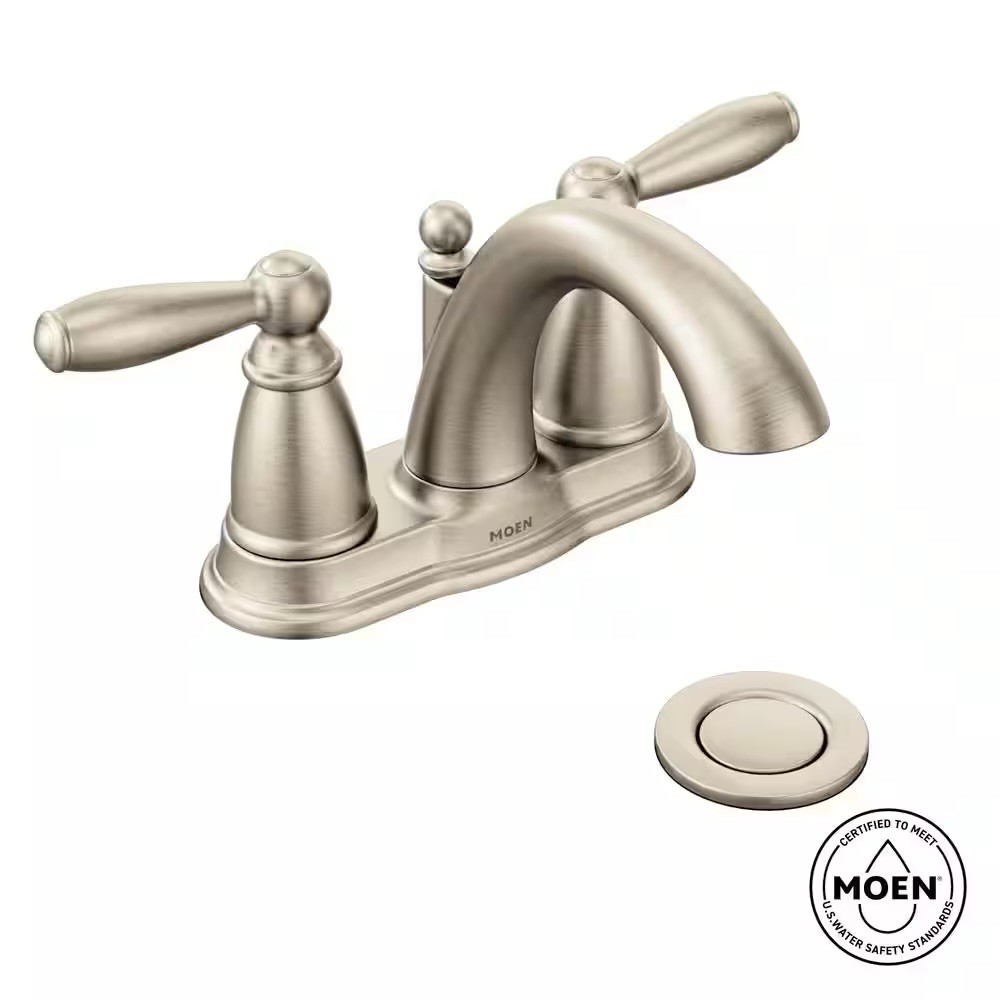 Moen 6610BN Brantford 2-Handle Centerset 4 in Bathroom Faucet w/ Drain, BN Moen 6610BN Brantford 2-Handle Centerset 4 in Bathroom Faucet w/ Drain, BN