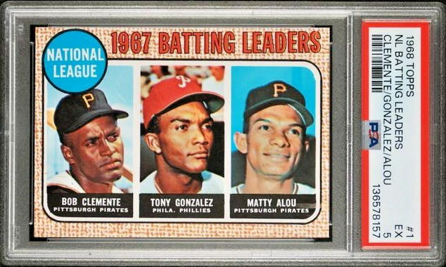 1968 Topps NL Batting Leaders #1 Roberto Clemente Tony Gonzalez Matty Alou PSA 5