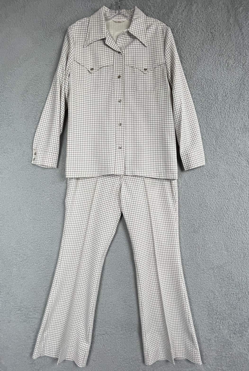 VTG 70s Lee Riders Gingham Check Leisure Suit Set Womens M/L 32x31 Western Flare