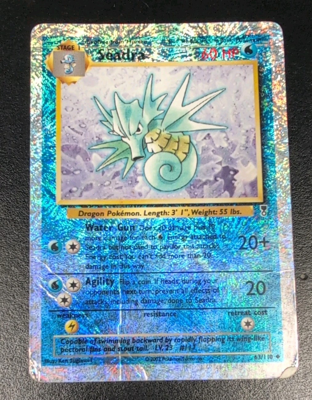 Pokémon TCG 2002 Legendary Collection Seadra Reverse Holo Rare Card 63/110 HP Pokémon TCG 2002 Legendary Collection Seadra Reverse Holo Rare Card 63/110 HP