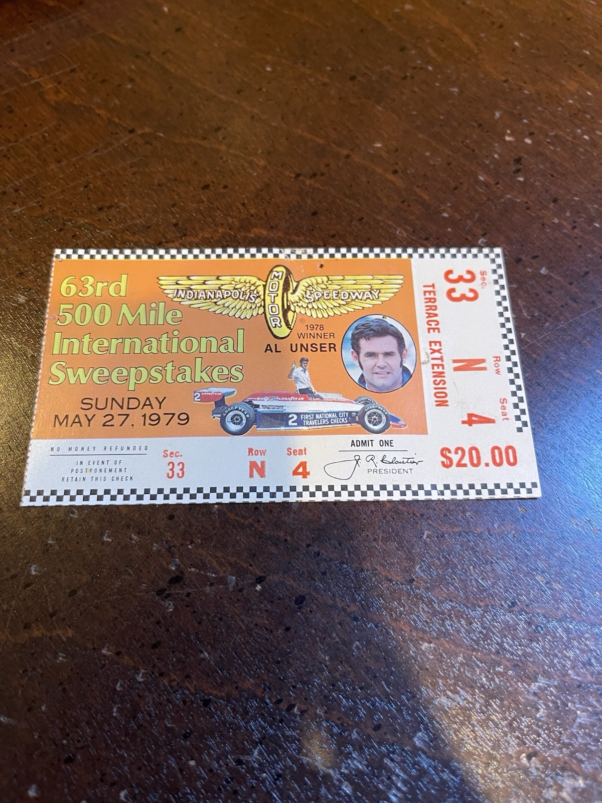 May 27, 1979 Indy 500 Ticket — Rick Mears First WIN May 27, 1979 Indy 500 Ticket — Rick Mears First WIN