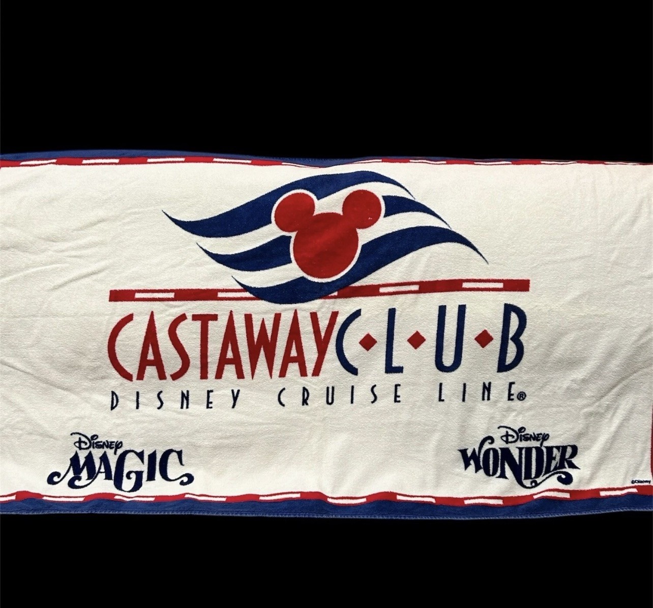 Disney Magic Castaway Club Cruise Line Mickey Logo Beach Towel 31x58 Pre Owned Disney Magic Castaway Club Cruise Line Mickey Logo Beach Towel 31x58 Pre Owned