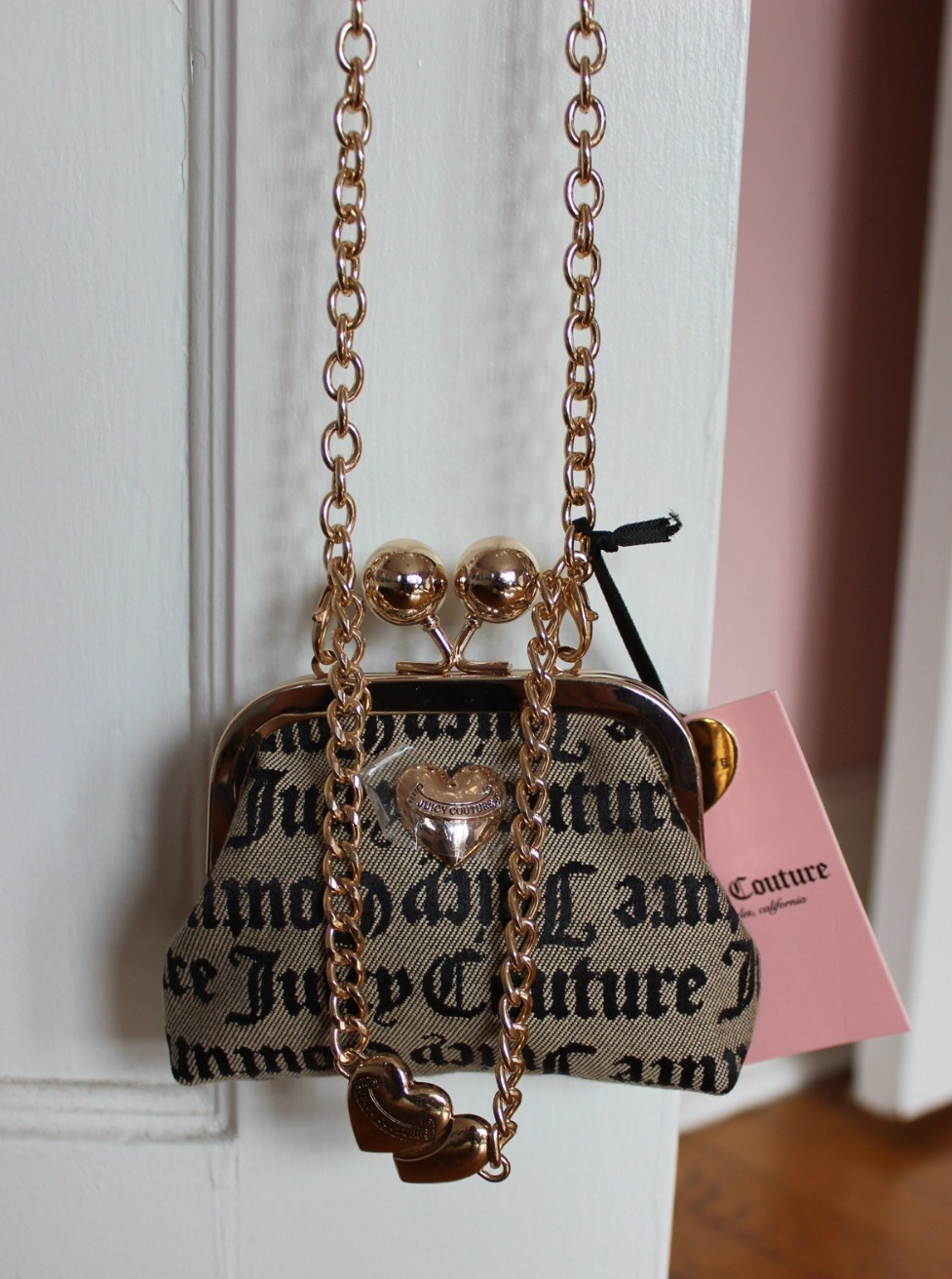 Juicy Couture Easy Rider Kisslock Mini Crossbody Coin Purse Black Beige Y2K NWT