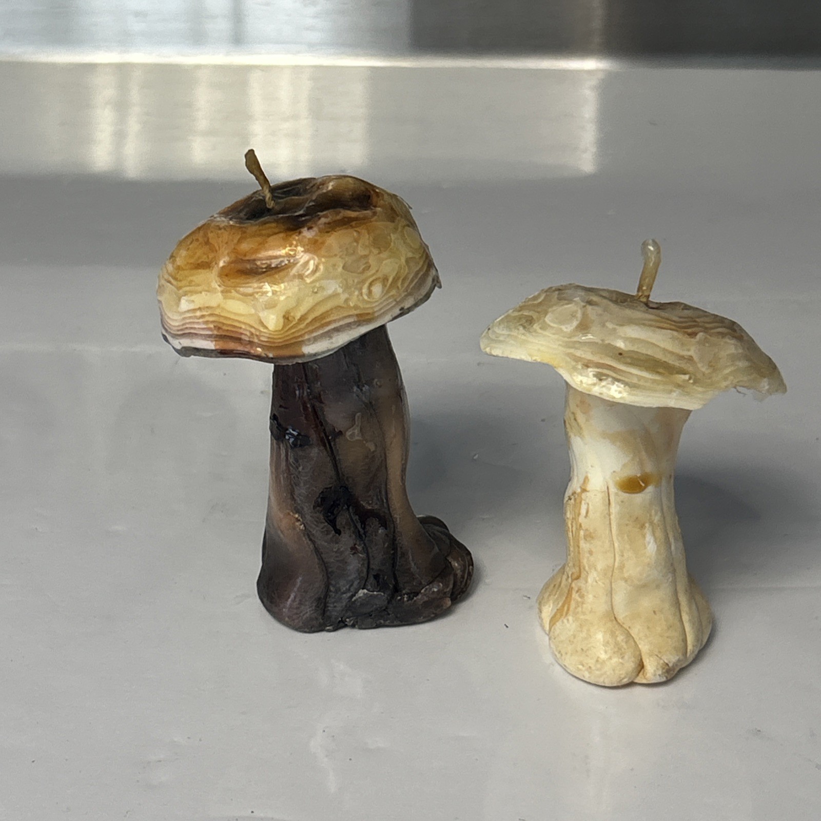 2 Vintage Mushroom candles ( x2) UNSCENTED, CANDLES, FUNGI, NATURE ENTHUSIAST
