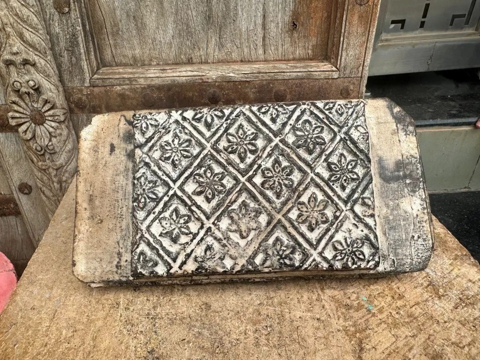 1890 Antique Old Black Wooden Hand Carved Floral Textile Block Printing Block 1890 Antique Old Black Wooden Hand Carved Floral Textile Block Printing Block