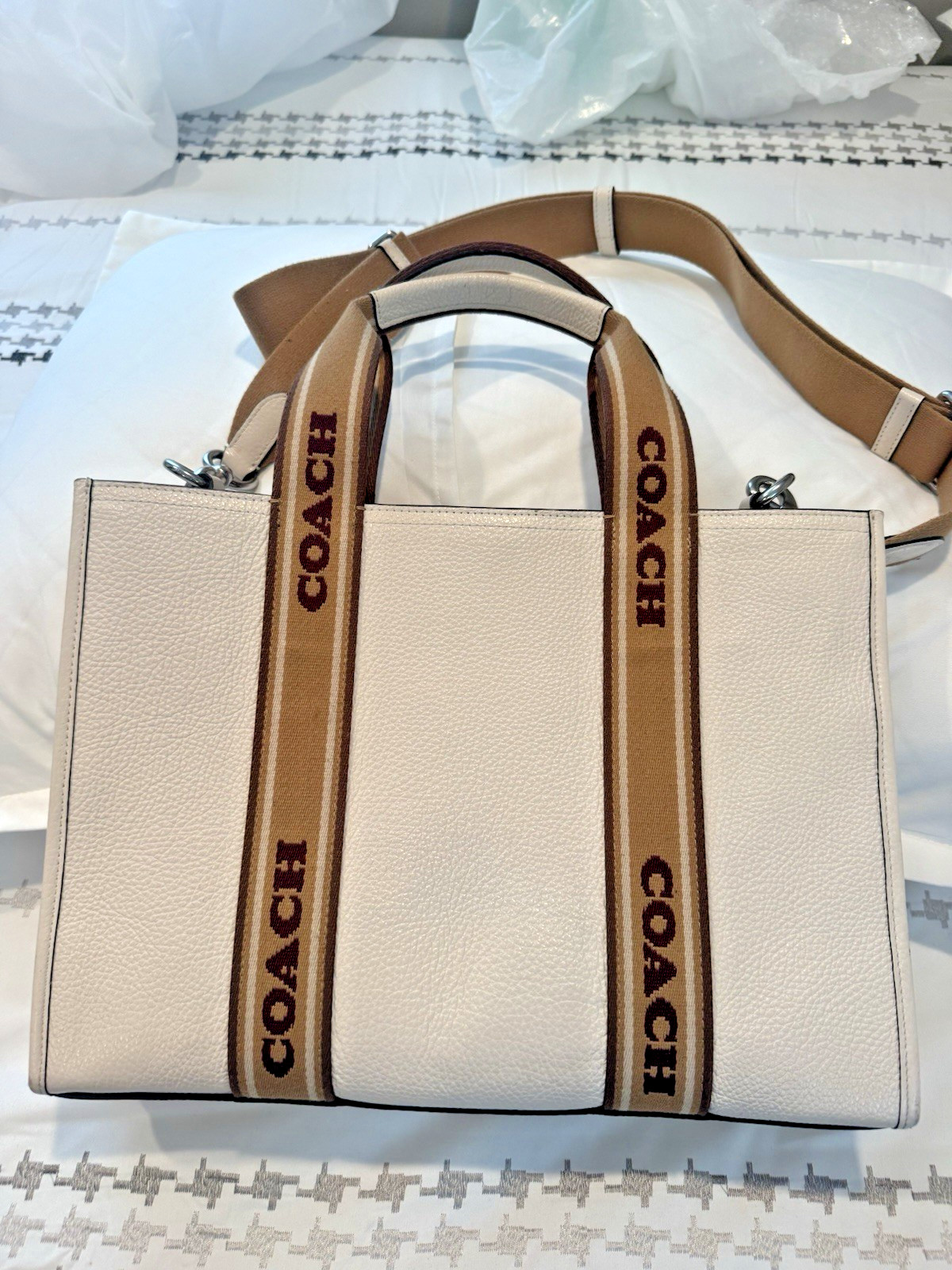 Coach Smith Tote Chalk Multi Pebbled Leather Shoulder Bag Coach Smith Tote Chalk Multi Pebbled Leather Shoulder Bag