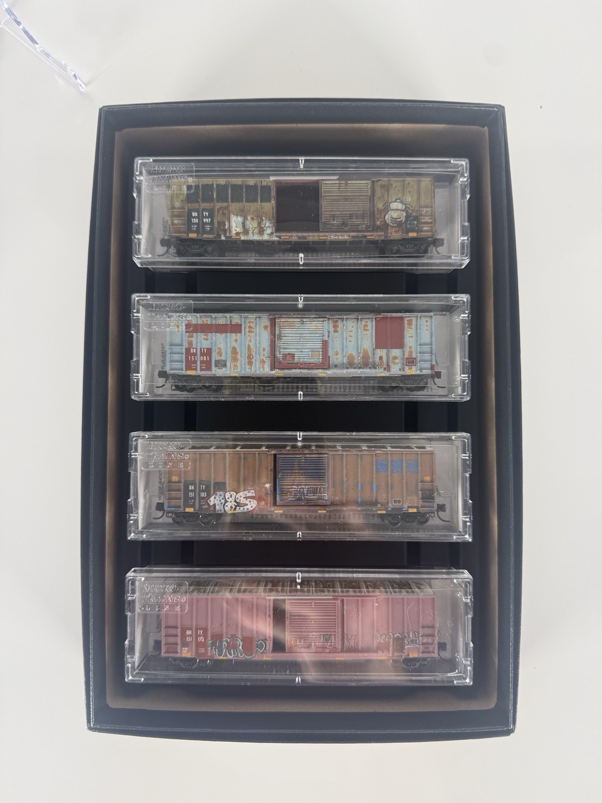 Micro-Trains Line N Scale BKTY Box Car Weathered / Graffiti 4 Pack 99305950