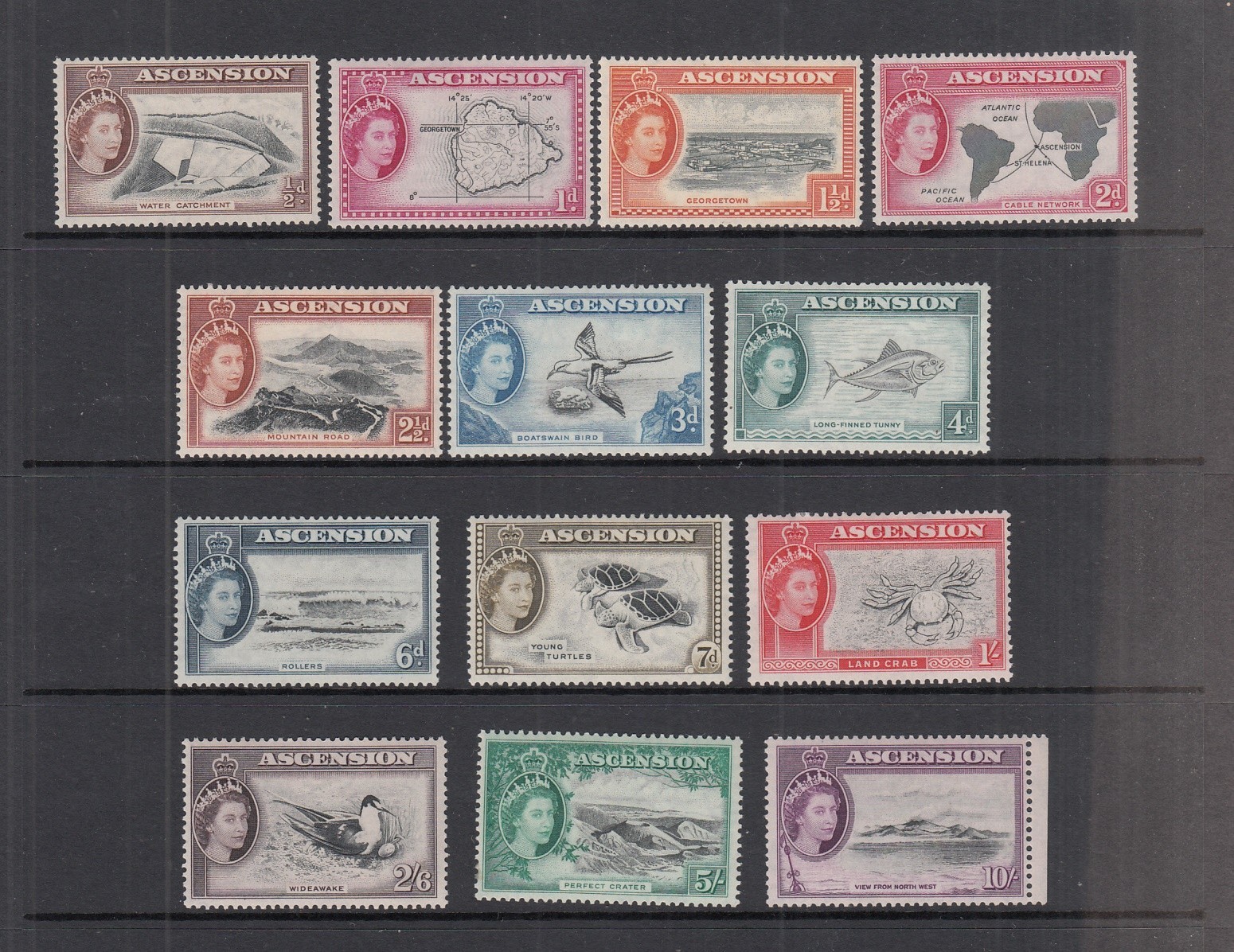 Ascension 1956 Set MH ( top 2 values are MNH). SG 57- 69 . Cat £160 Ascension 1956 Set MH ( top 2 values are MNH). SG 57- 69 . Cat £160