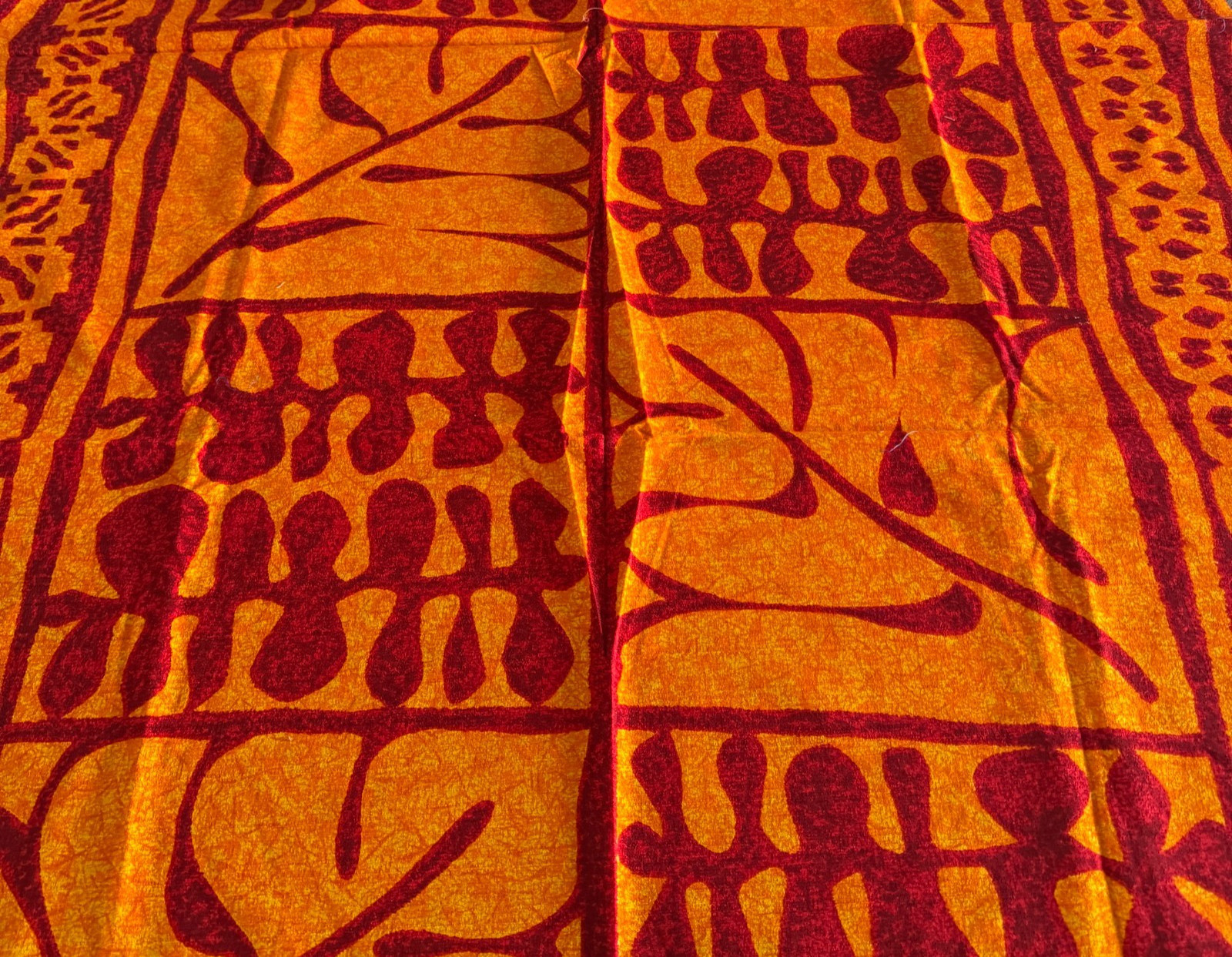 Vintage GVH Hawaiian Barkcloth Fabric Orange Burgundy Tiki Geometric 1.5 Yards