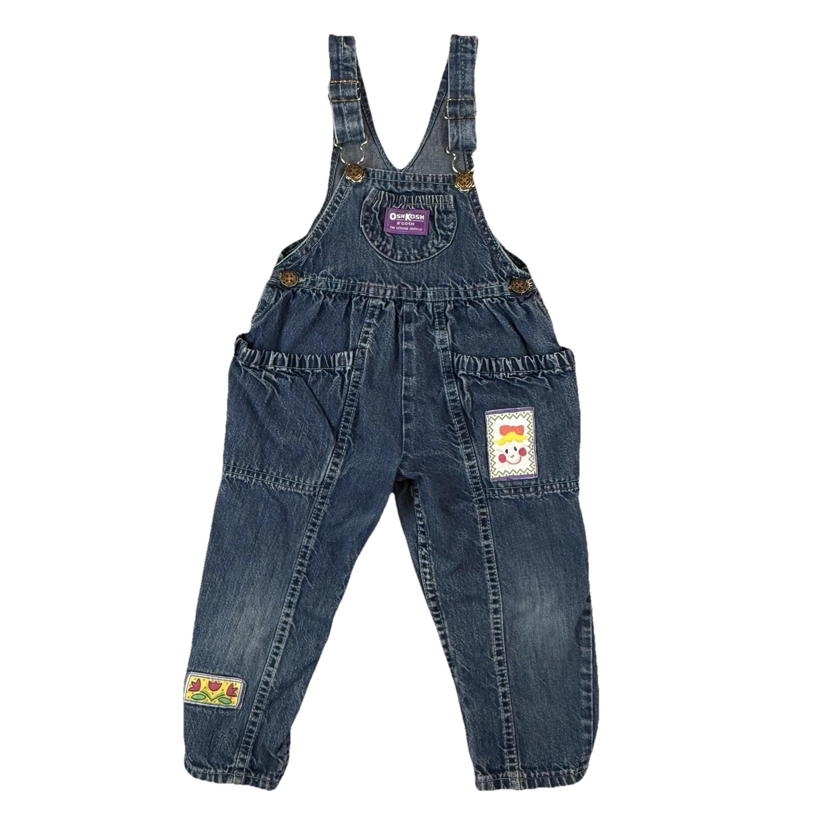 Vintage Oshkosh B\'gosh Bubble Overalls Girls 3T Patchwork 80s USA Union Made