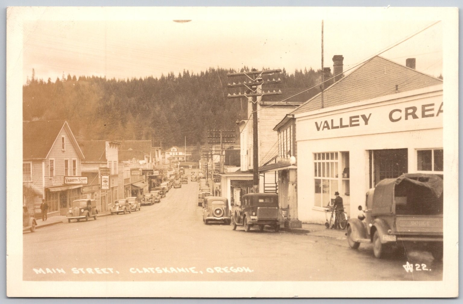 Main Street Clatskanie Oregon Rppc Vintage Cars 1946 Valley Creamery Store