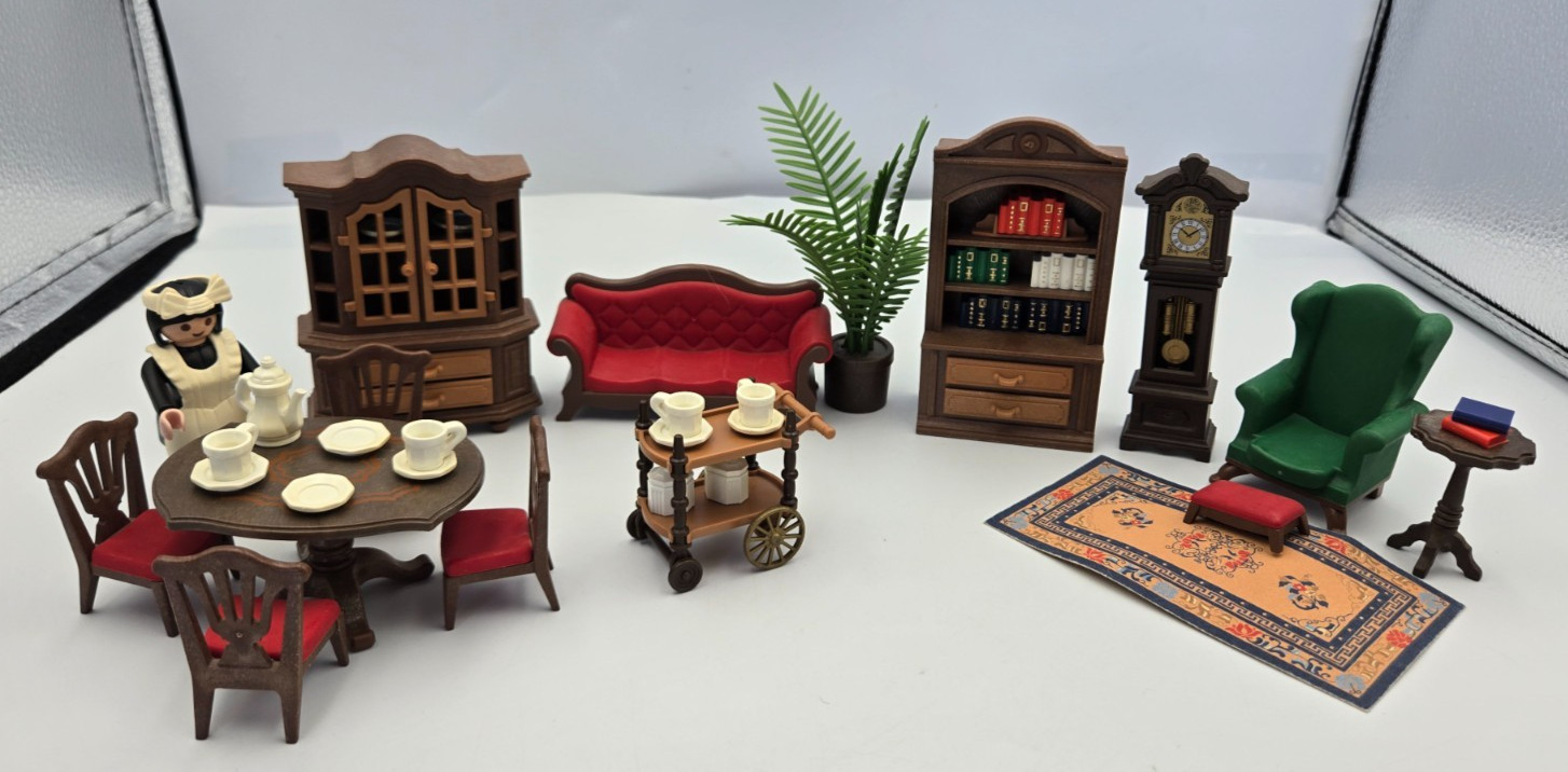 PLAYMOBIL 5320 Living Room Dining Room Near Complete Books Rugs Cart Clock + PLAYMOBIL 5320 Living Room Dining Room Near Complete Books Rugs Cart Clock +