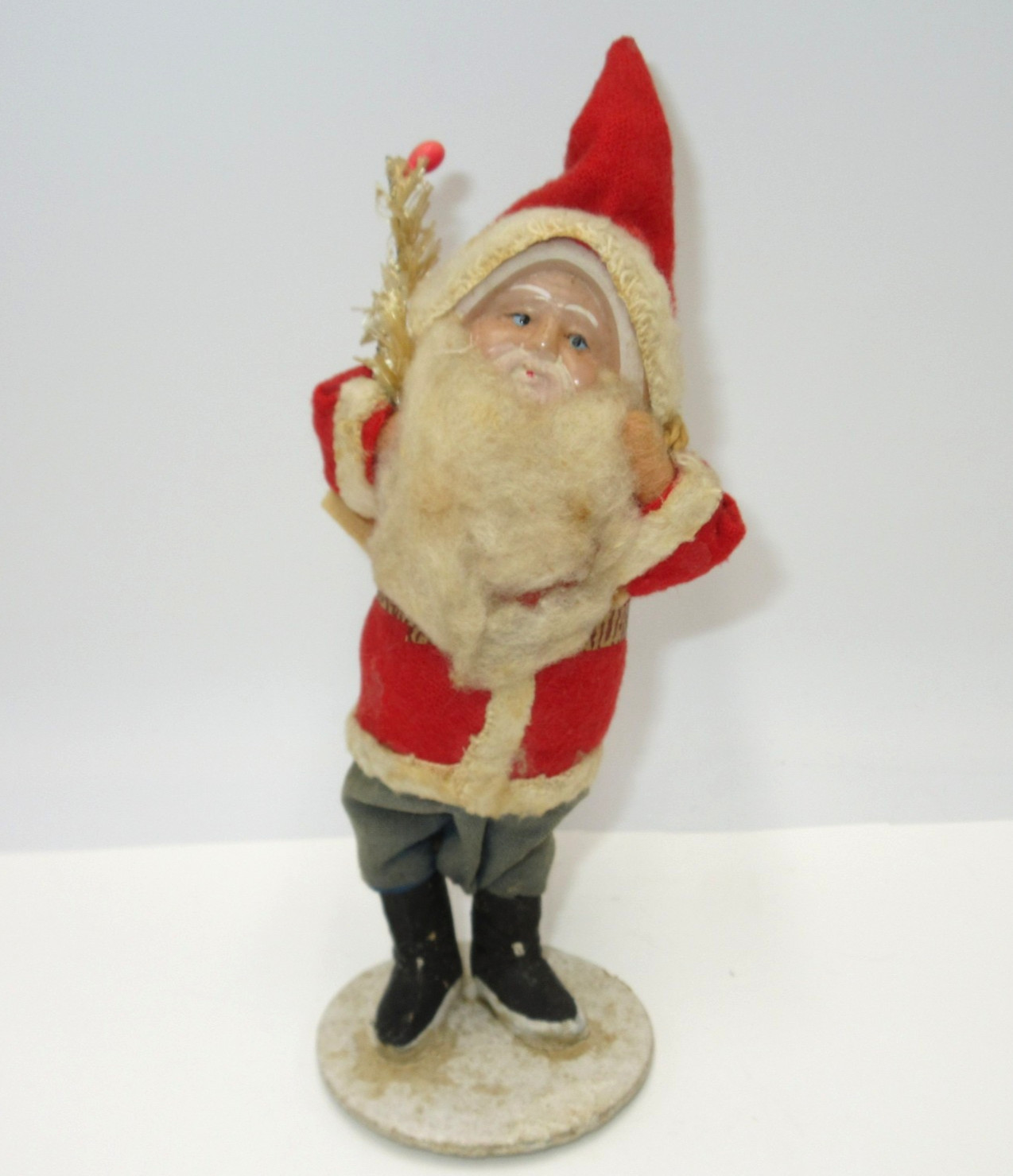 Vtg Japan Santa Claus Putz Figure Paper Mache Felt Bottle Brush Celluloid Face Vtg Japan Santa Claus Putz Figure Paper Mache Felt Bottle Brush Celluloid Face