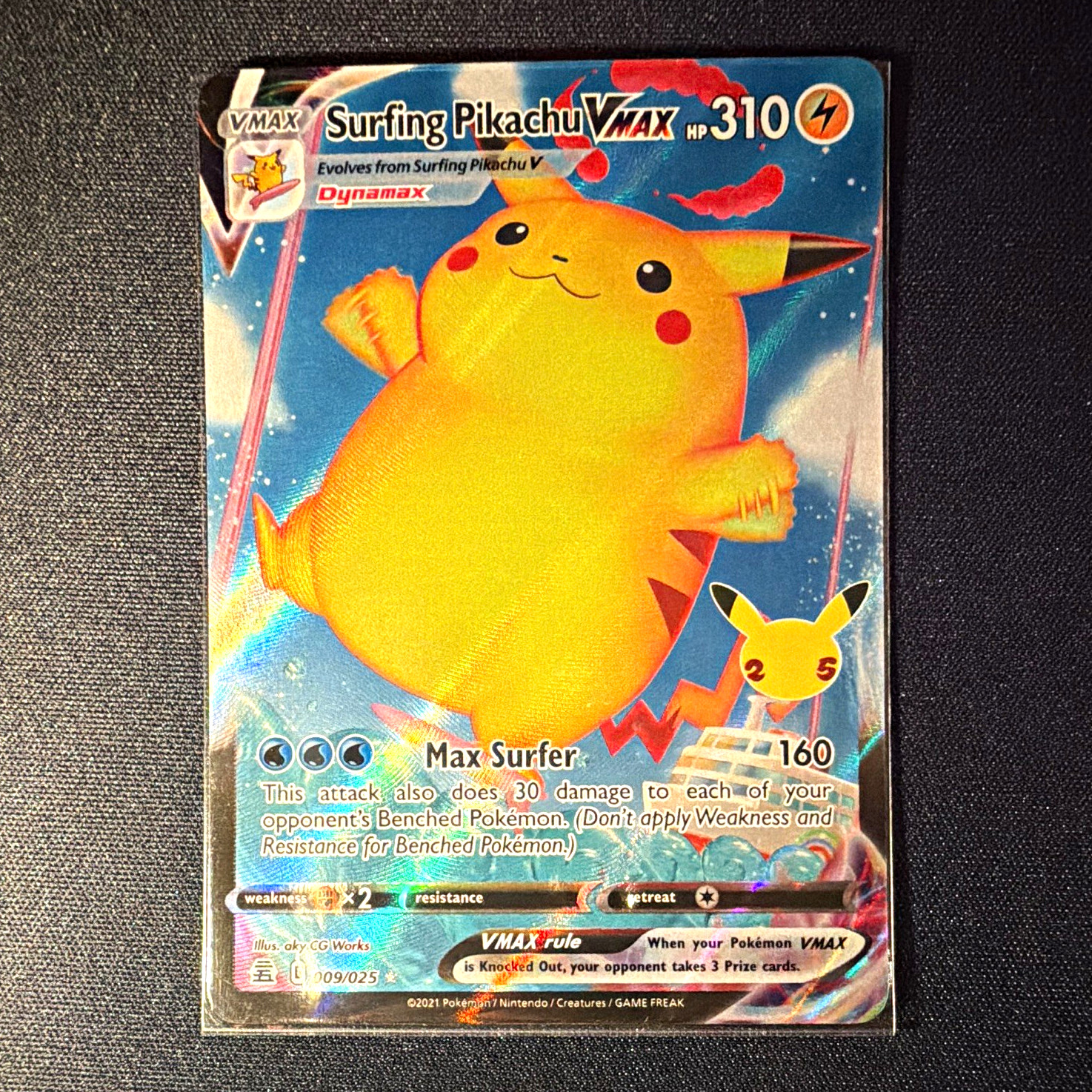Pokemon TCG Celebrations Surfing Pikachu VMAX 009/025 Ultra Rare Holo EN Pokemon TCG Celebrations Surfing Pikachu VMAX 009/025 Ultra Rare Holo EN