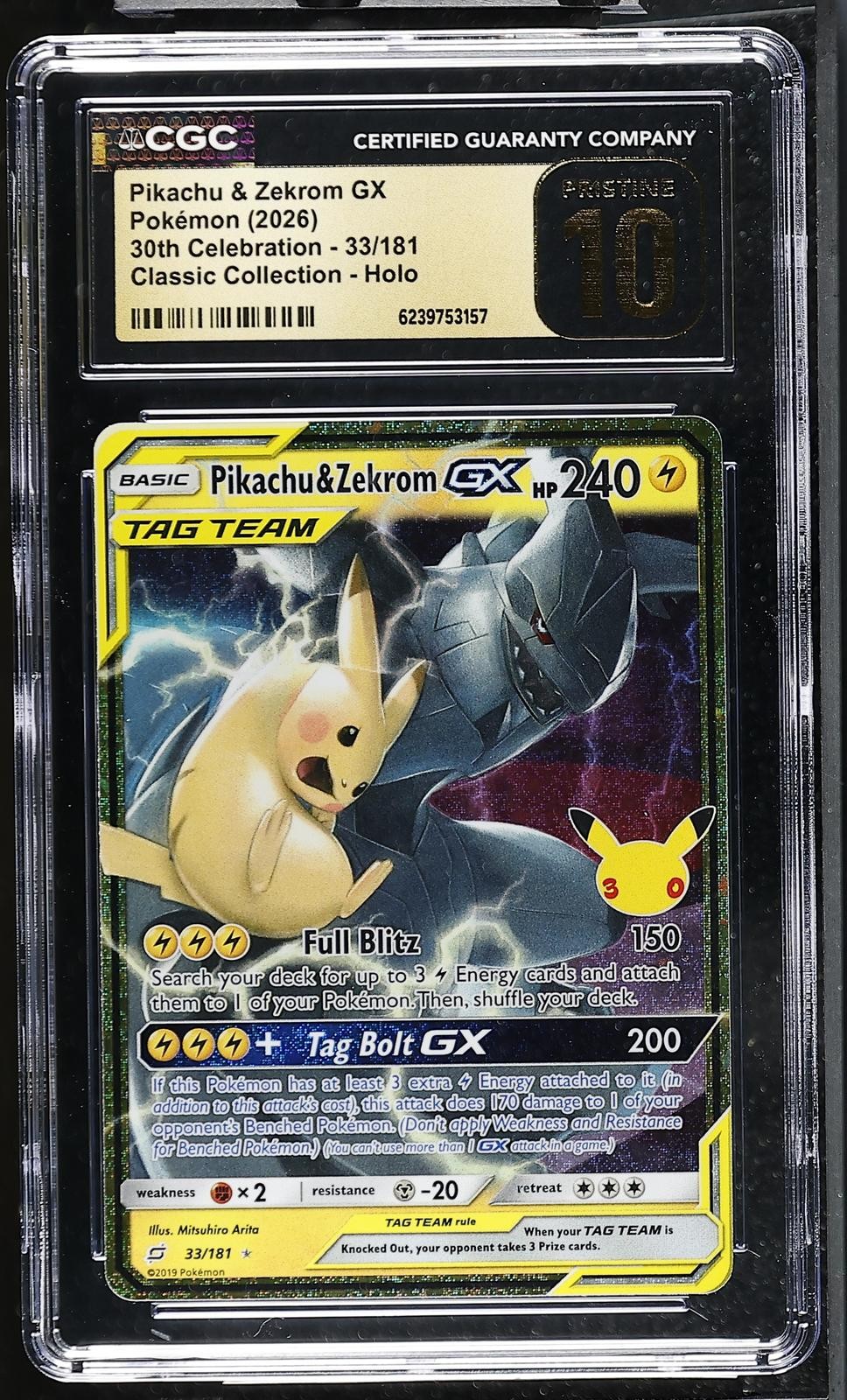 CGC PRISTINE 10 Pikachu & Zekrom GX: 30th Celebration ENGLISH (2026) #33/181 CGC PRISTINE 10 Pikachu & Zekrom GX: 30th Celebration ENGLISH (2026) #33/181