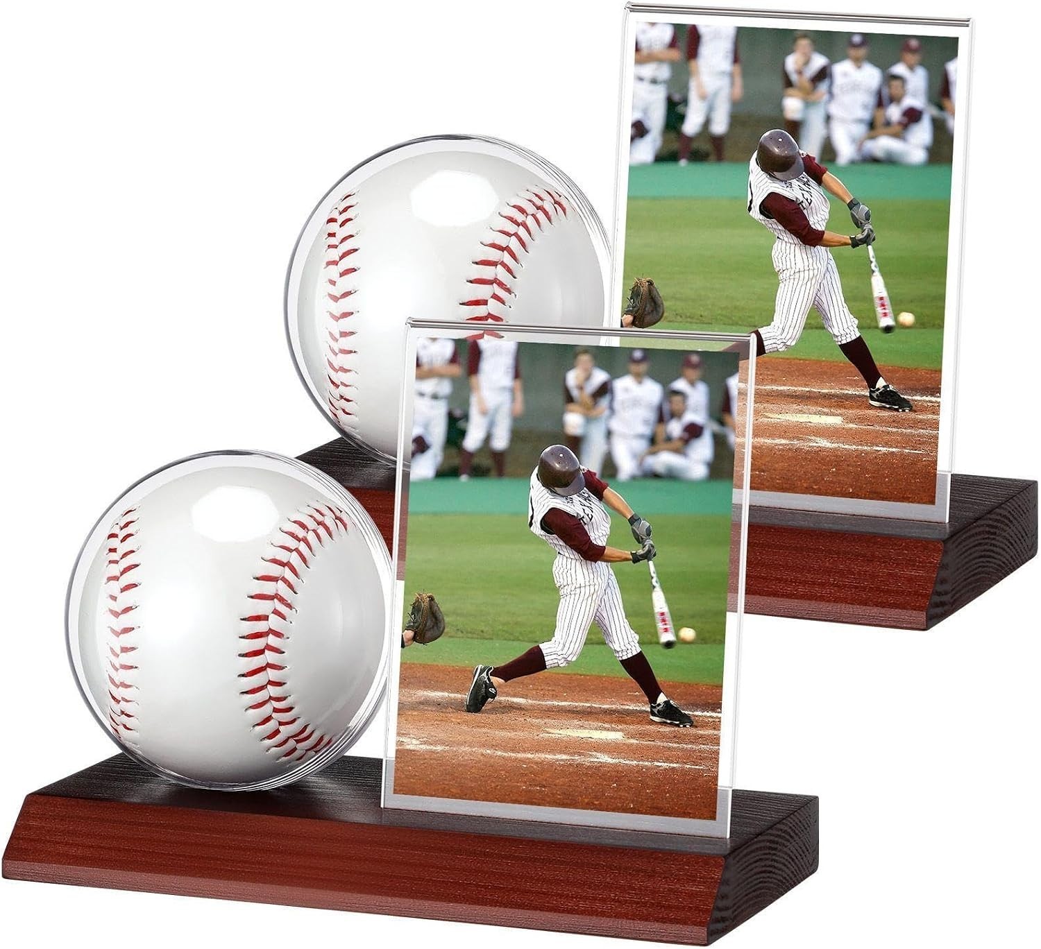 2 Sets Wood Baseball Display Case and Card Holder with Wood Base 2 Sets Wood Baseball Display Case and Card Holder with Wood Base