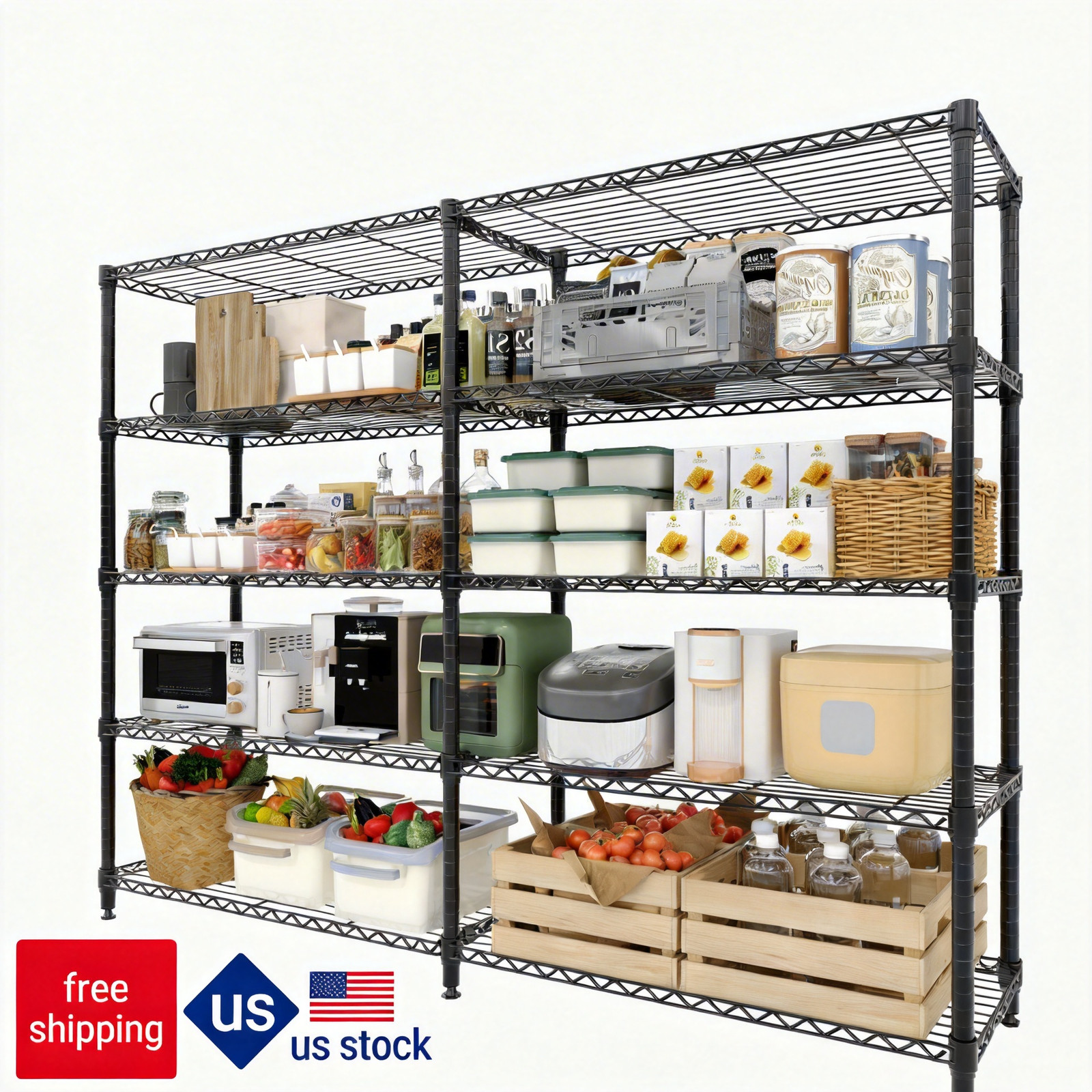 Metal Storage Shelves 5-Tier, Heavy Duty Wire Rack Shelving Unit, Adjustable Metal Storage Shelves 5-Tier, Heavy Duty Wire Rack Shelving Unit, Adjustable