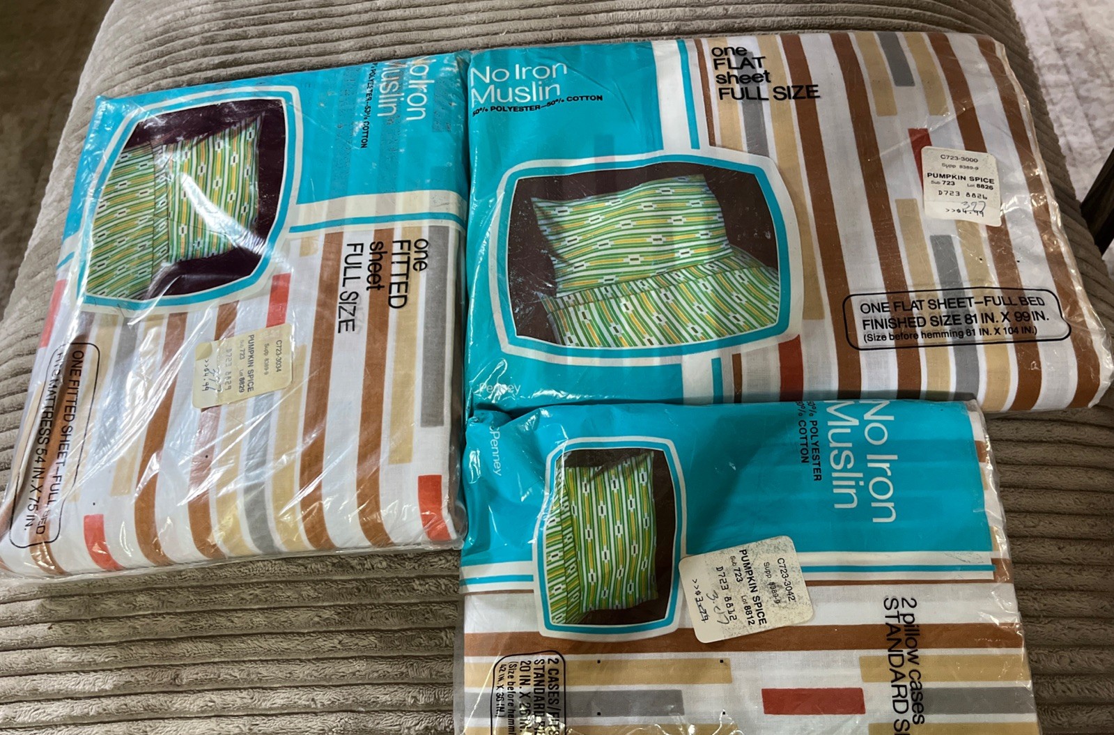 Vtg 60’s 70s Striped Complete Sheet Set Full Bed JC Penney No Iron Muslin NOS Vtg 60’s 70s Striped Complete Sheet Set Full Bed JC Penney No Iron Muslin NOS