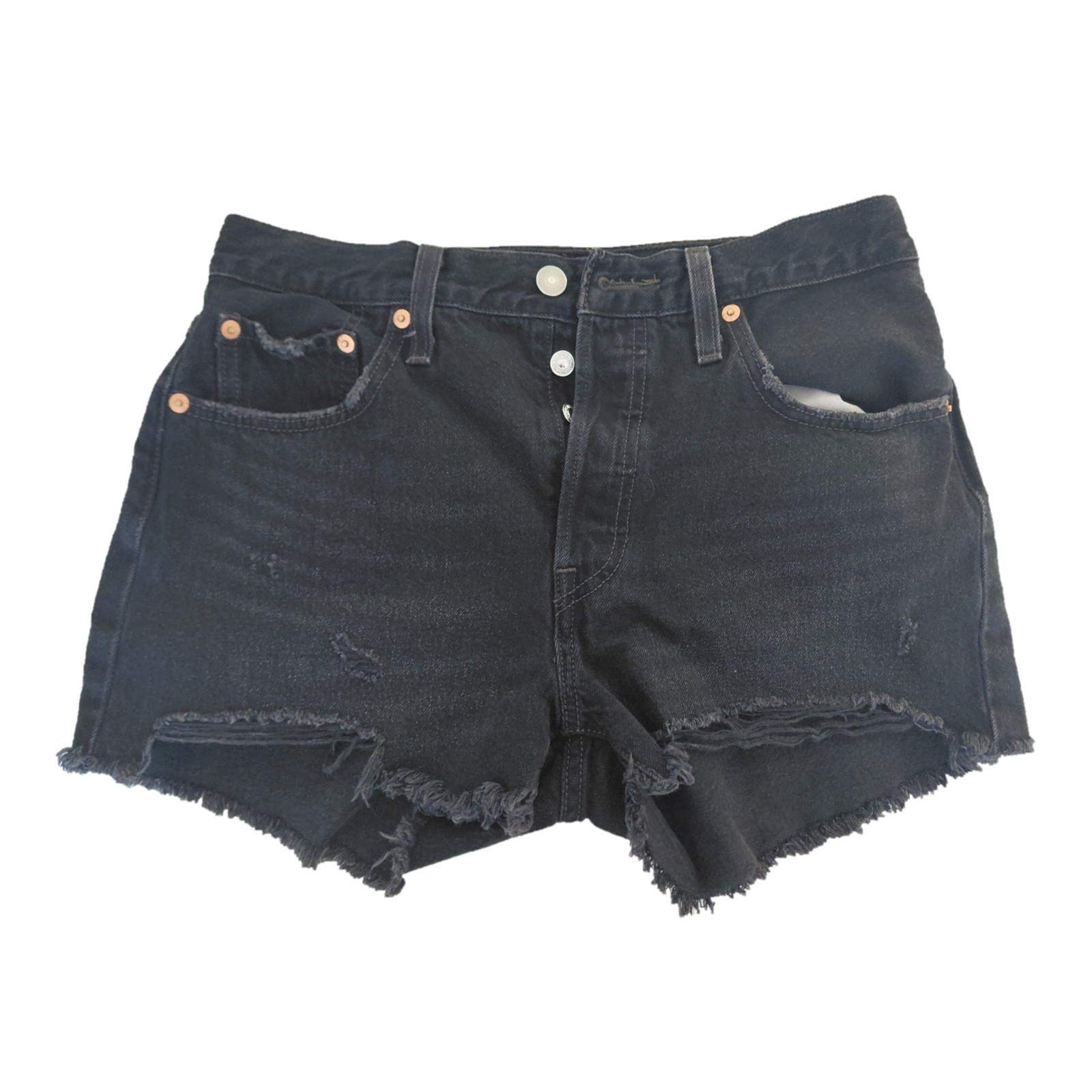NWT Levi\'s Premium 501 High-Rise Shorts Black Distressed Women\'s Button Fly W30 NWT Levi\'s Premium 501 High-Rise Shorts Black Distressed Women\'s Button Fly W30