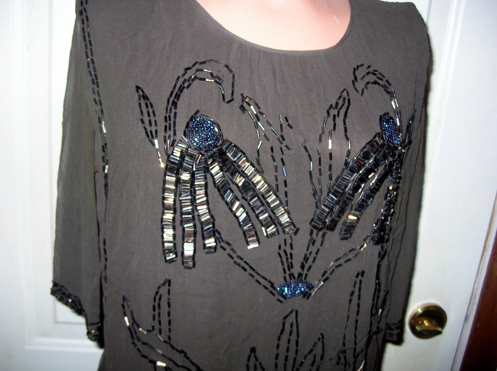 Antique 20\'s-30\'s Ladies Black Silk Beaded Dress/Blouson Top..Medium Antique 20\'s-30\'s Ladies Black Silk Beaded Dress/Blouson Top..Medium