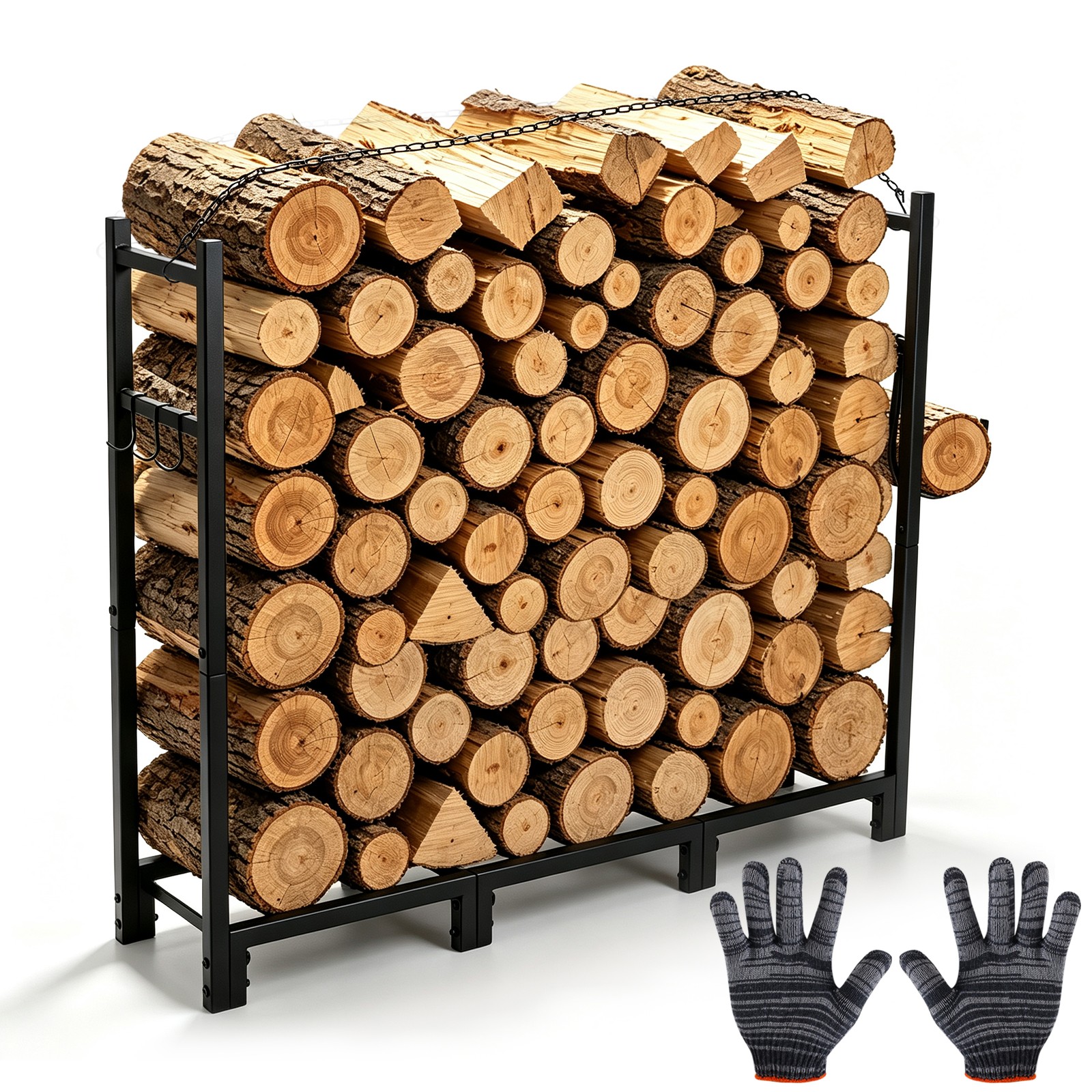 4FT Firewood Rack Outdoor Heavy Duty Metal Fire Wood Rack for 1000LBS Capacity