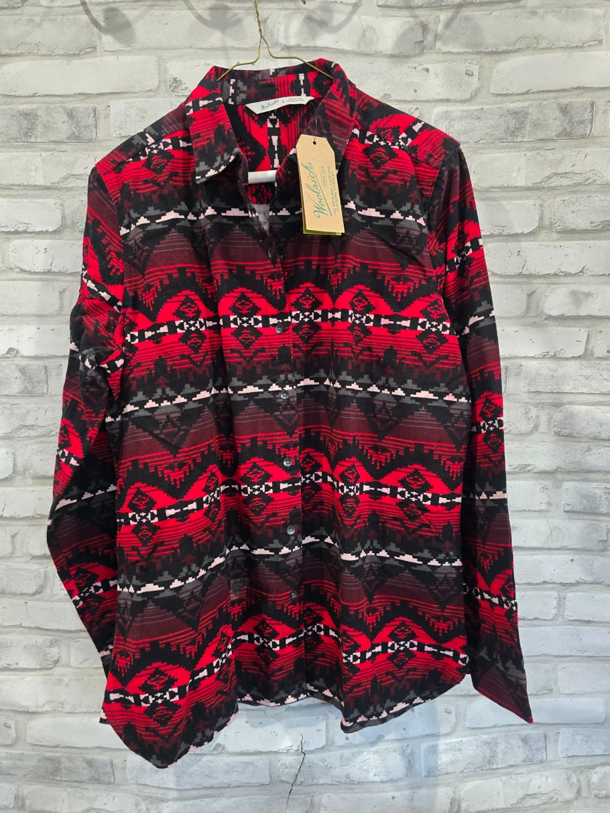 Woolrich Sz Large Women Keystone Print Southwest Aztec Button Up Chamois Flannel