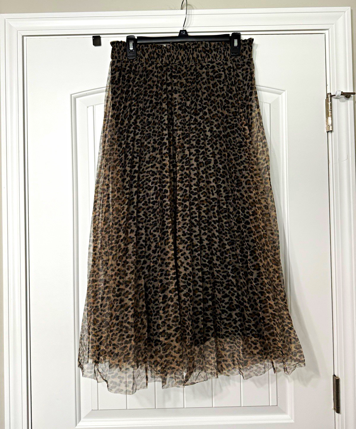 Metrowear Leopard Print Layered Mesh Midi A-Line Skirt Pull On Elastic M Metrowear Leopard Print Layered Mesh Midi A-Line Skirt Pull On Elastic M