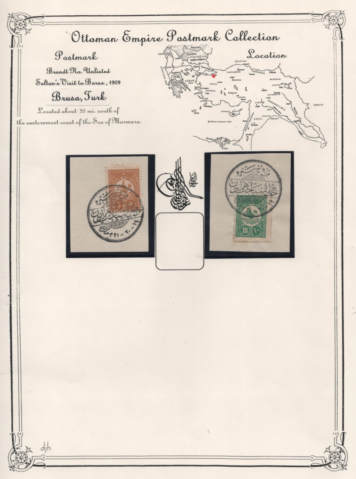 TURKEY 1909 TWO COMMEMORATIVE SEALS OF THE NEW SULTAN VISIT TO BURSA