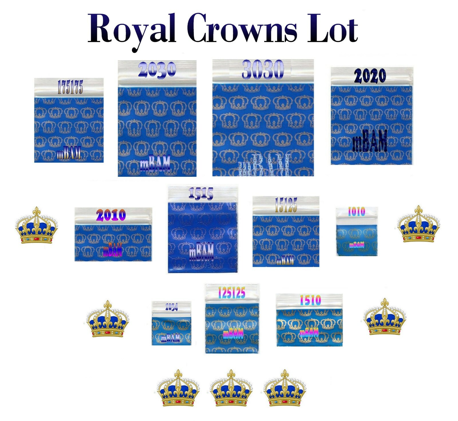 200 ROYAL CROWNS LOT Apple Zip Baggies Includes 3.0x3.0\