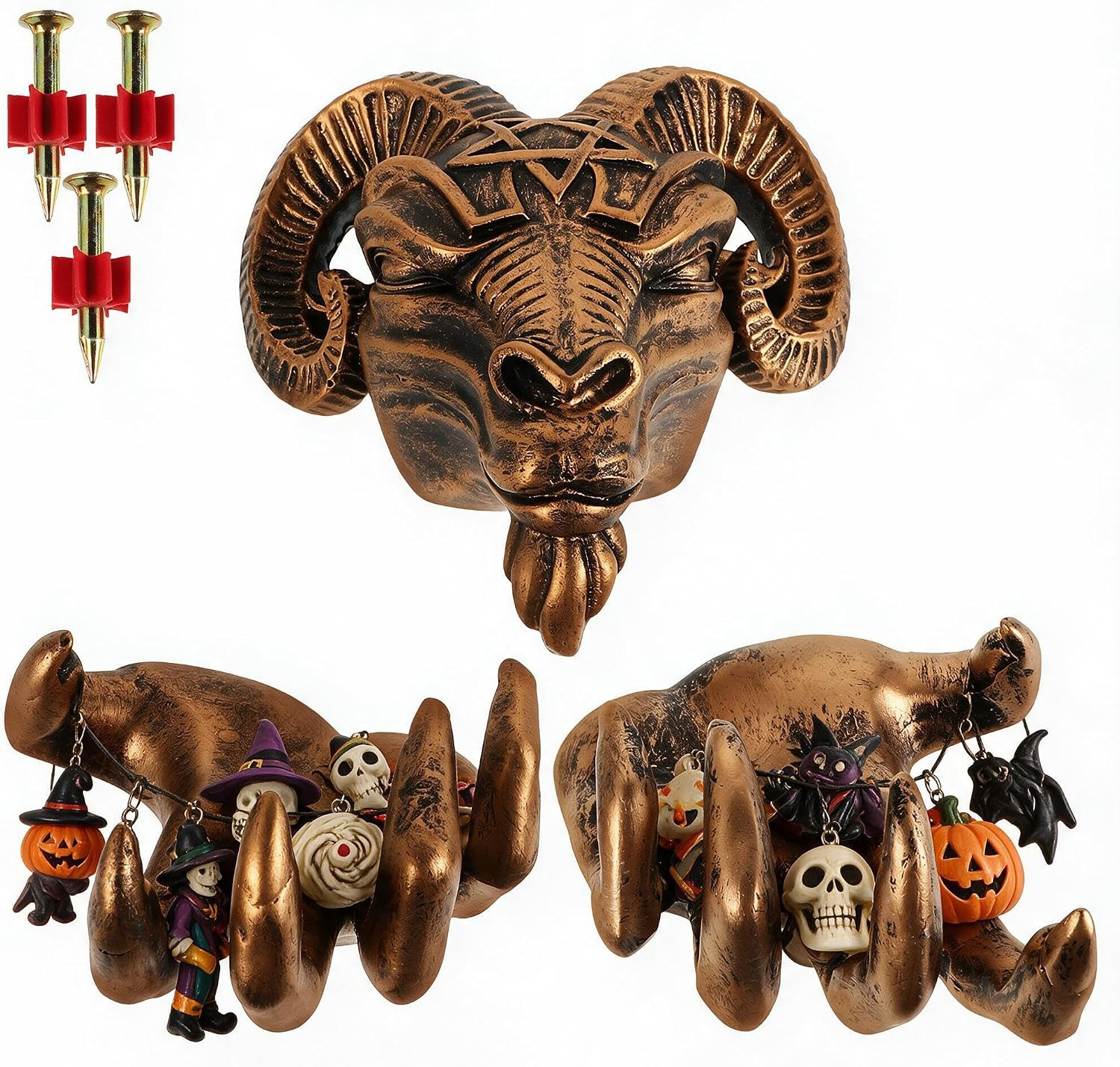 Gothic Ram Skull Wall Decor Gold Demon Hands Halloween Gothic Ram Skull Wall Decor Gold Demon Hands Halloween