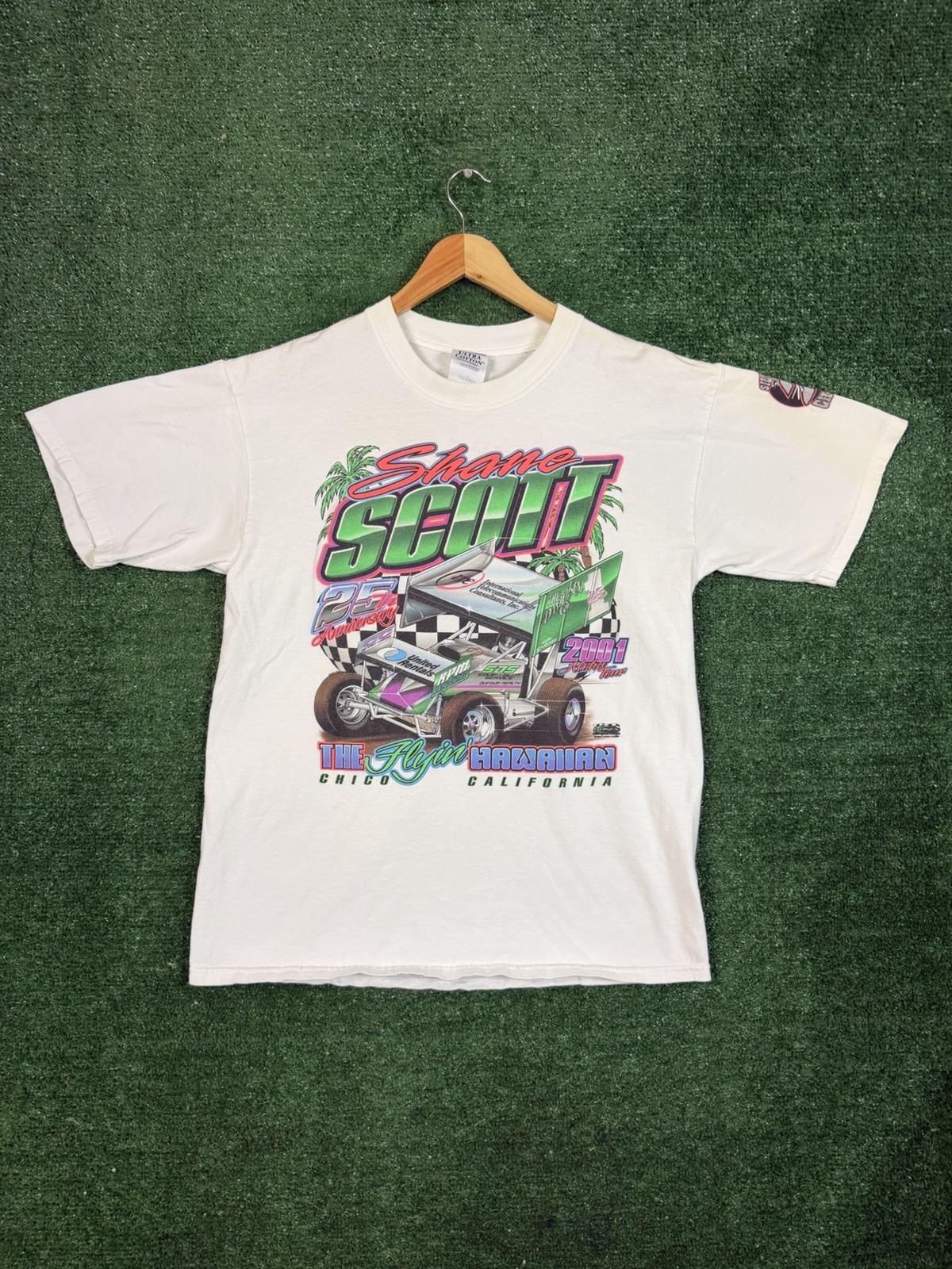 VTG 90s Silver Dollar Speedway Sprint Car Racing T Shirt L White Shane Scott