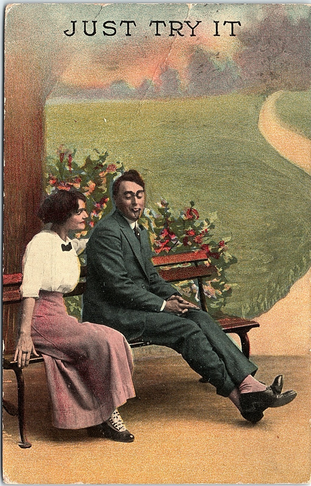 Vintage Postcard 1913 Just Try It Comic Romance Courtship Greeting Card