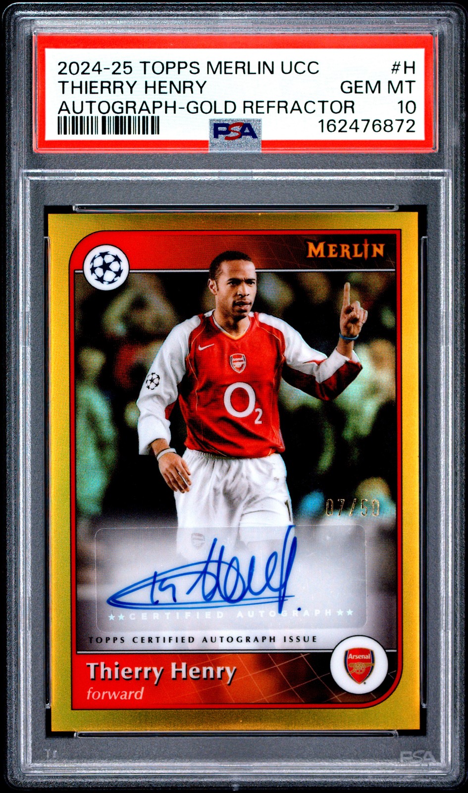 2024-2025 TOPPS MERLIN UEFA COMPETITIONS AUTOS #H THIERRY HENRY GOLD 7/50 PSA 10