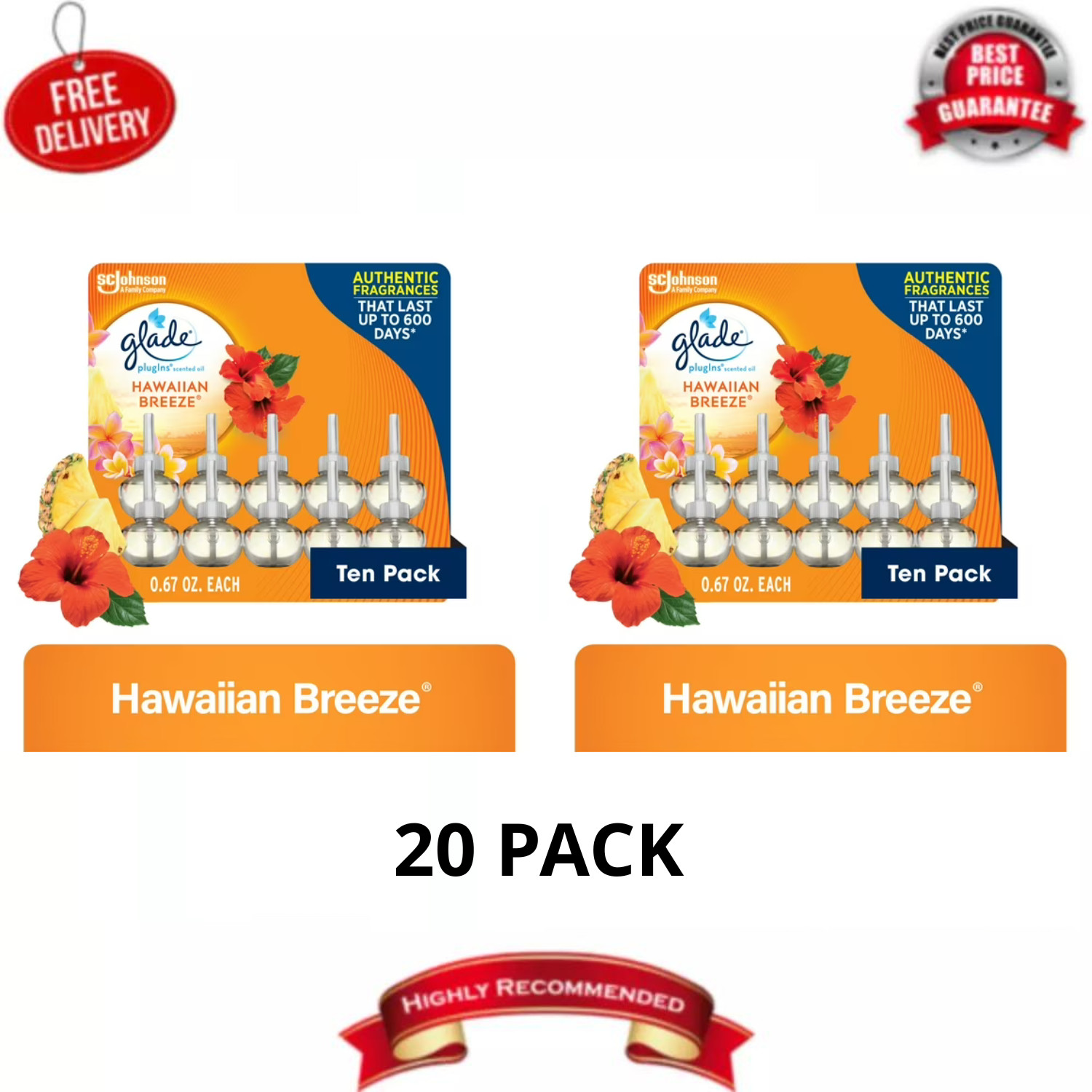 Glade PlugIns Scented Oil 10 Refills, Air Freshener, Hawaiian Breeze®, 20x0.67oz Glade PlugIns Scented Oil 10 Refills, Air Freshener, Hawaiian Breeze®, 20x0.67oz