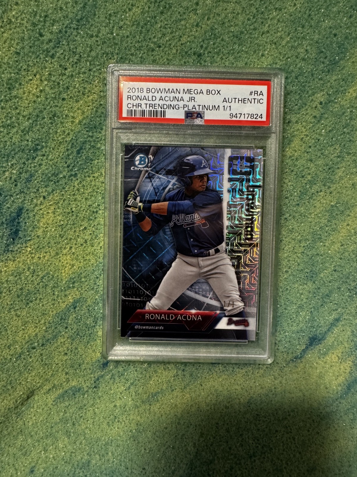 2018 Bowman Chrome Ronald Acuna Jr. 1/1 RC Platinum Trending Mojo PSA #RA Braves