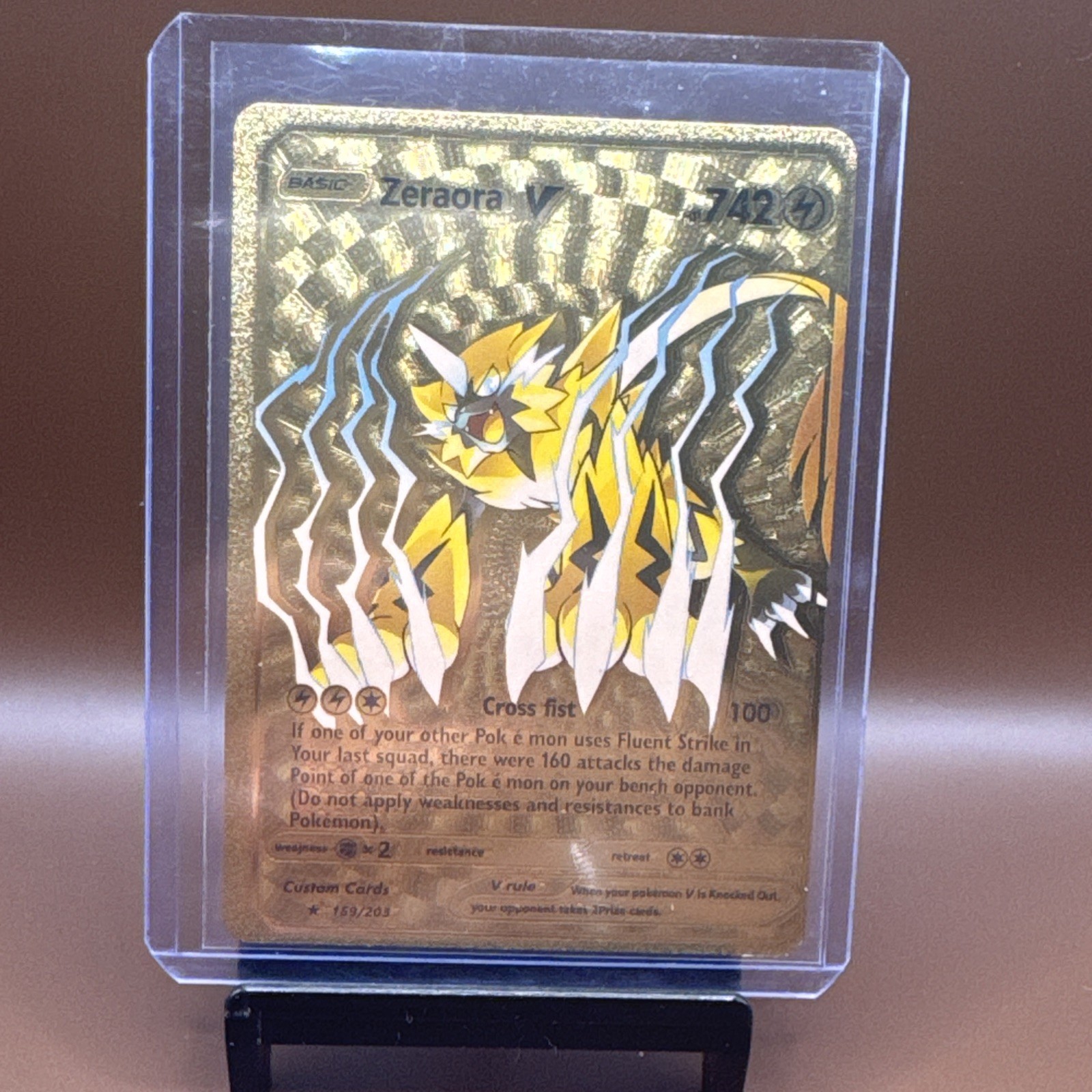 Zeraora V  Gold Toned Foil Pokemon Card Fan Art Display Card HP742 159/203