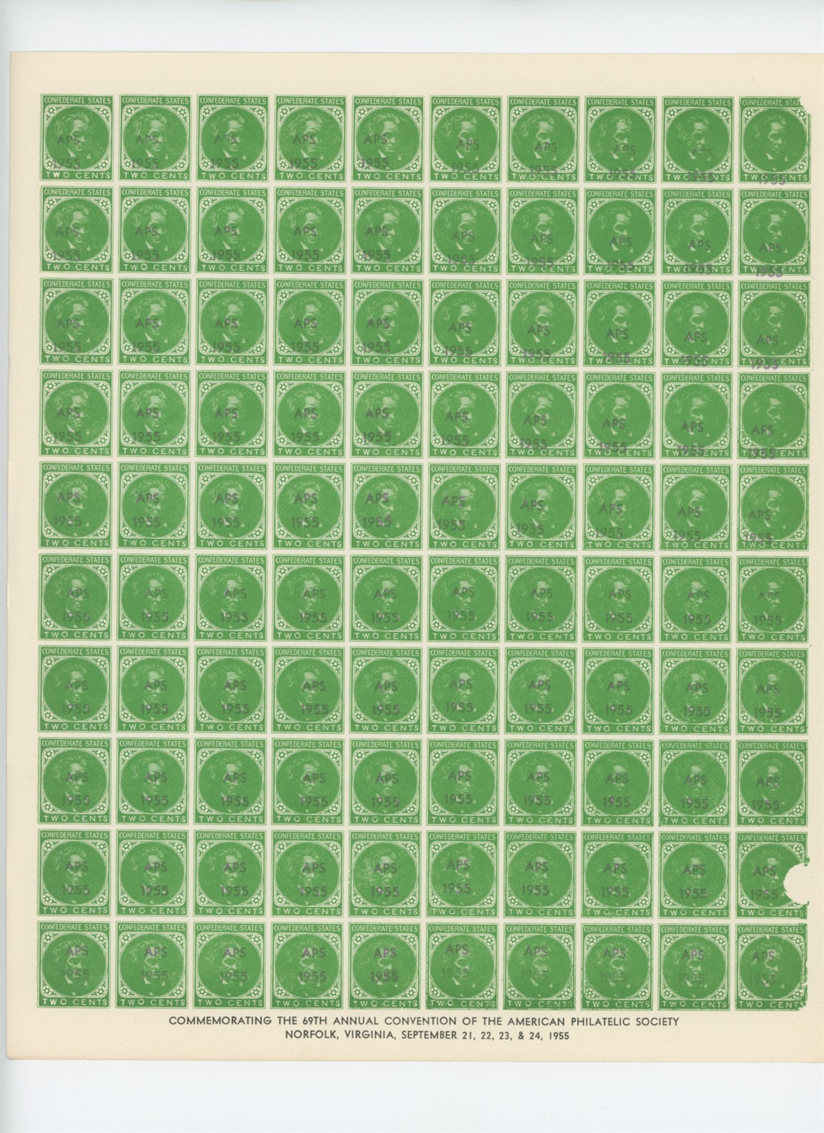 Mr Fancy Cancel CSA U-1b 1955 2c Altered Plate Dietz 1955 Sheet 100 Cat $50