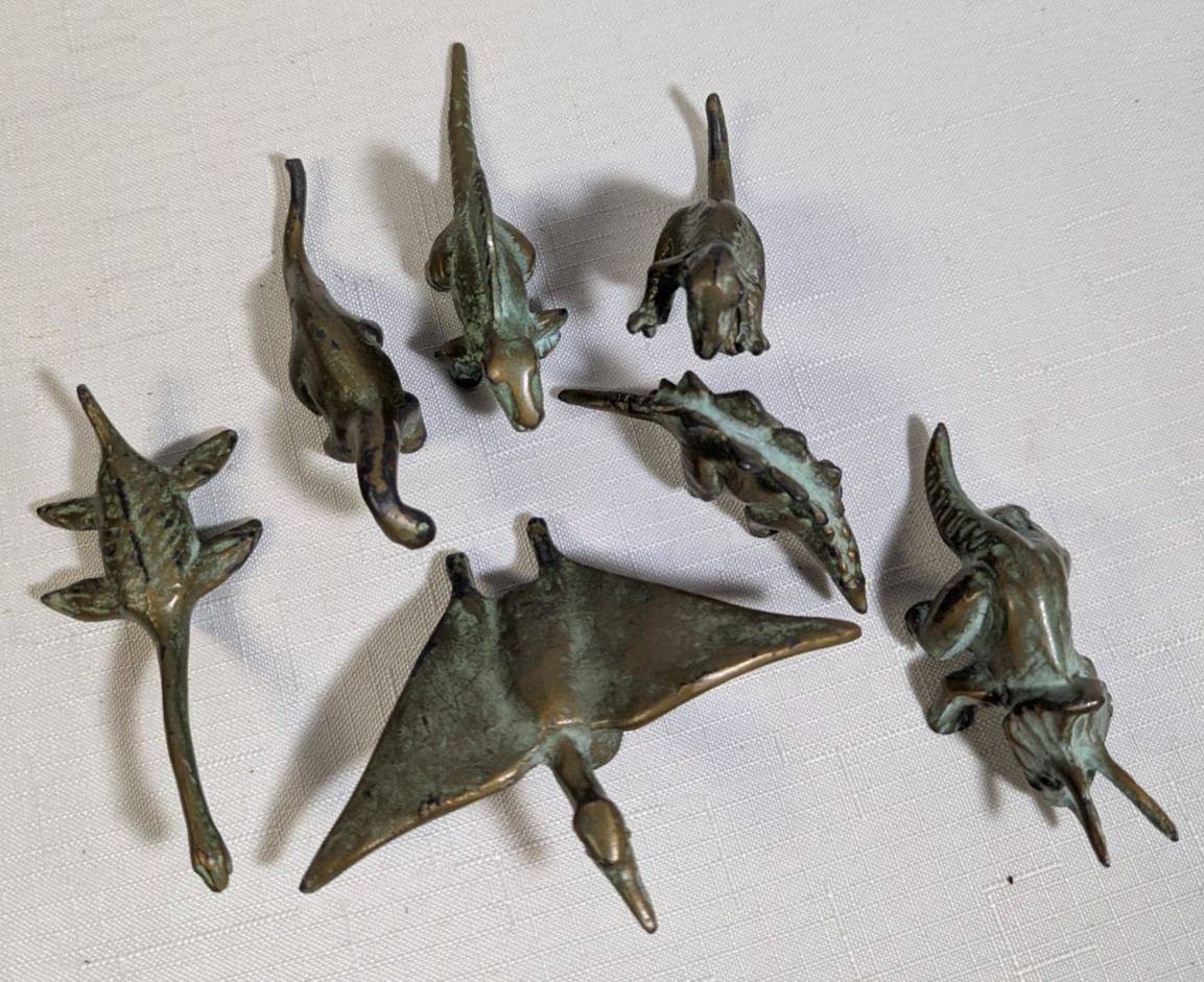 Lot of 7 Vintage SRG Sell Rite Gifts Bronze Dinosaur Figures 1940's Patina Lot of 7 Vintage SRG Sell Rite Gifts Bronze Dinosaur Figures 1940's Patina
