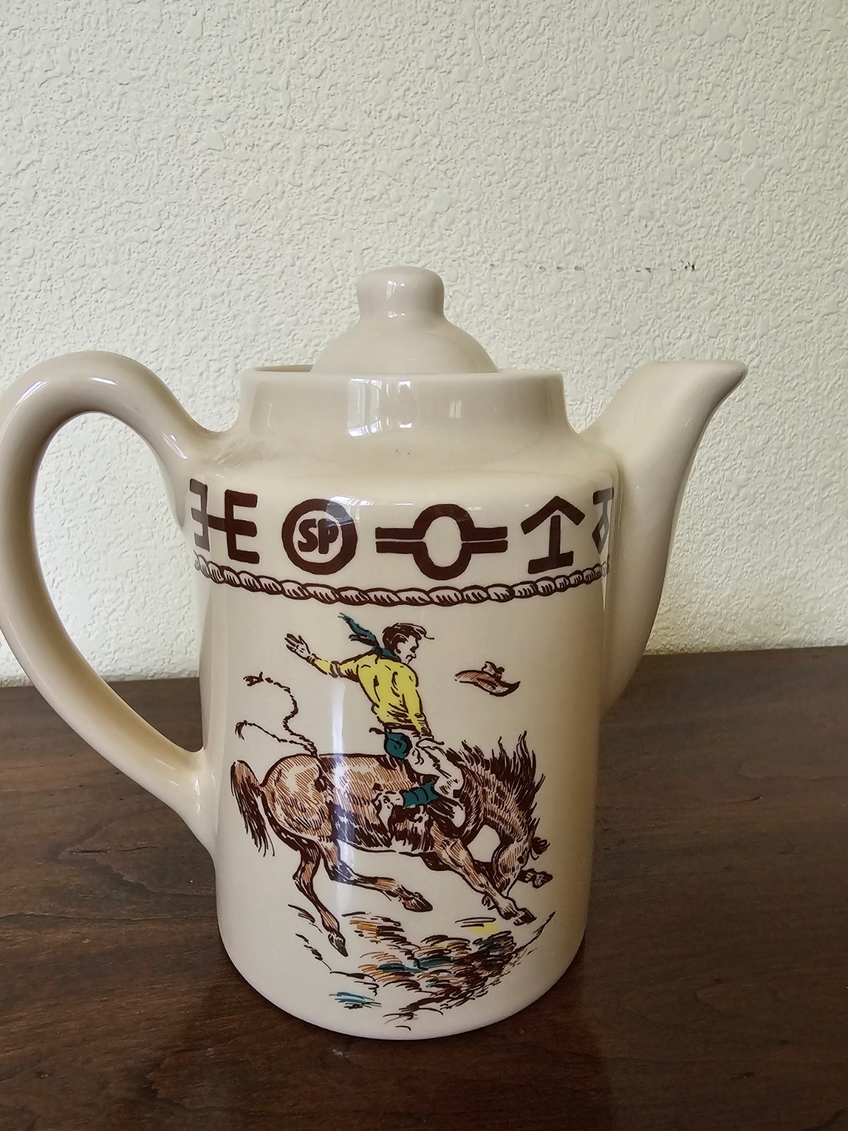 Westward Ho Ceramic Coffee Pot Western Rodeo  Cowboy Decor