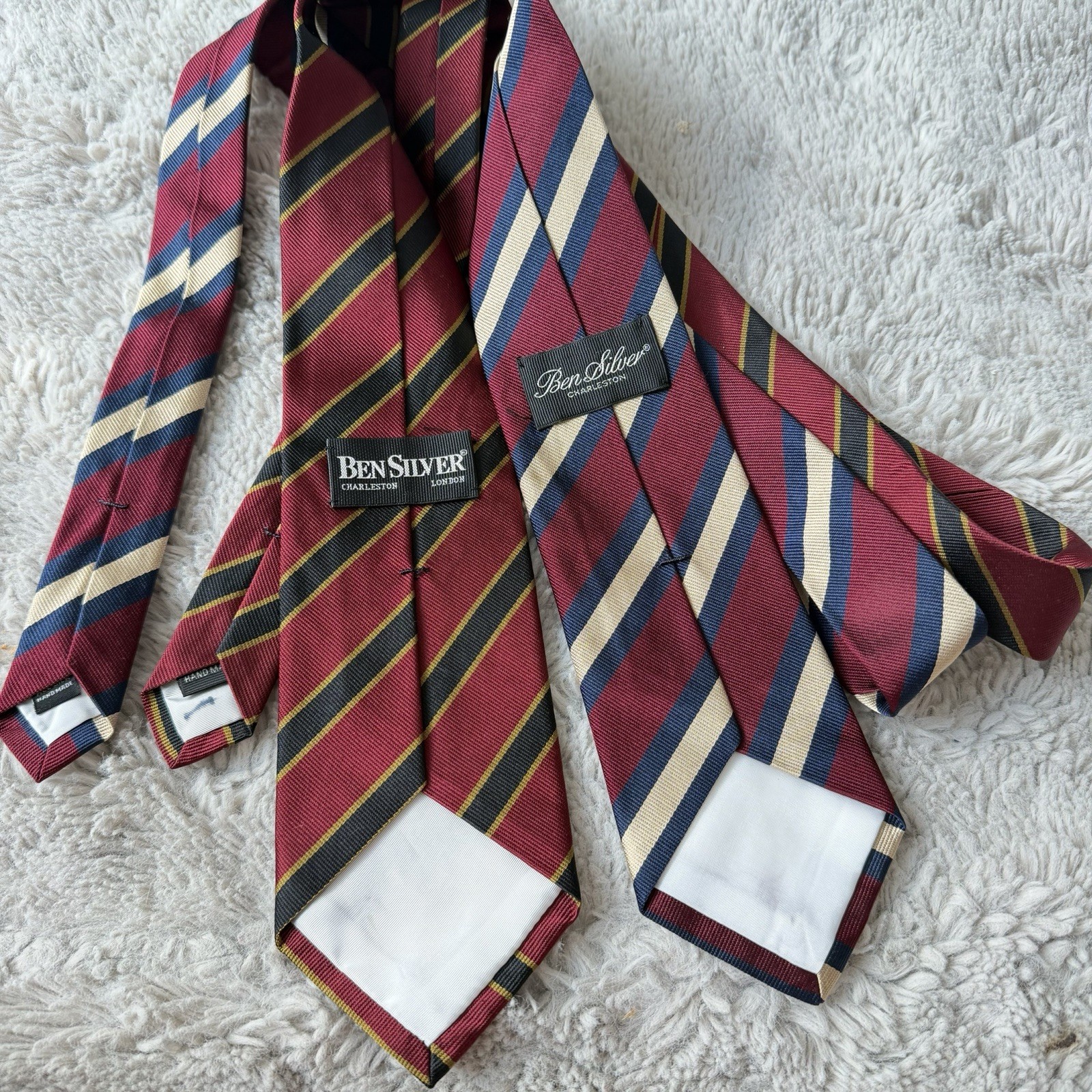 Lot 2 Ben Silver Charleston Striped Vintage Necktie Silk Handmade Ivy Classic 