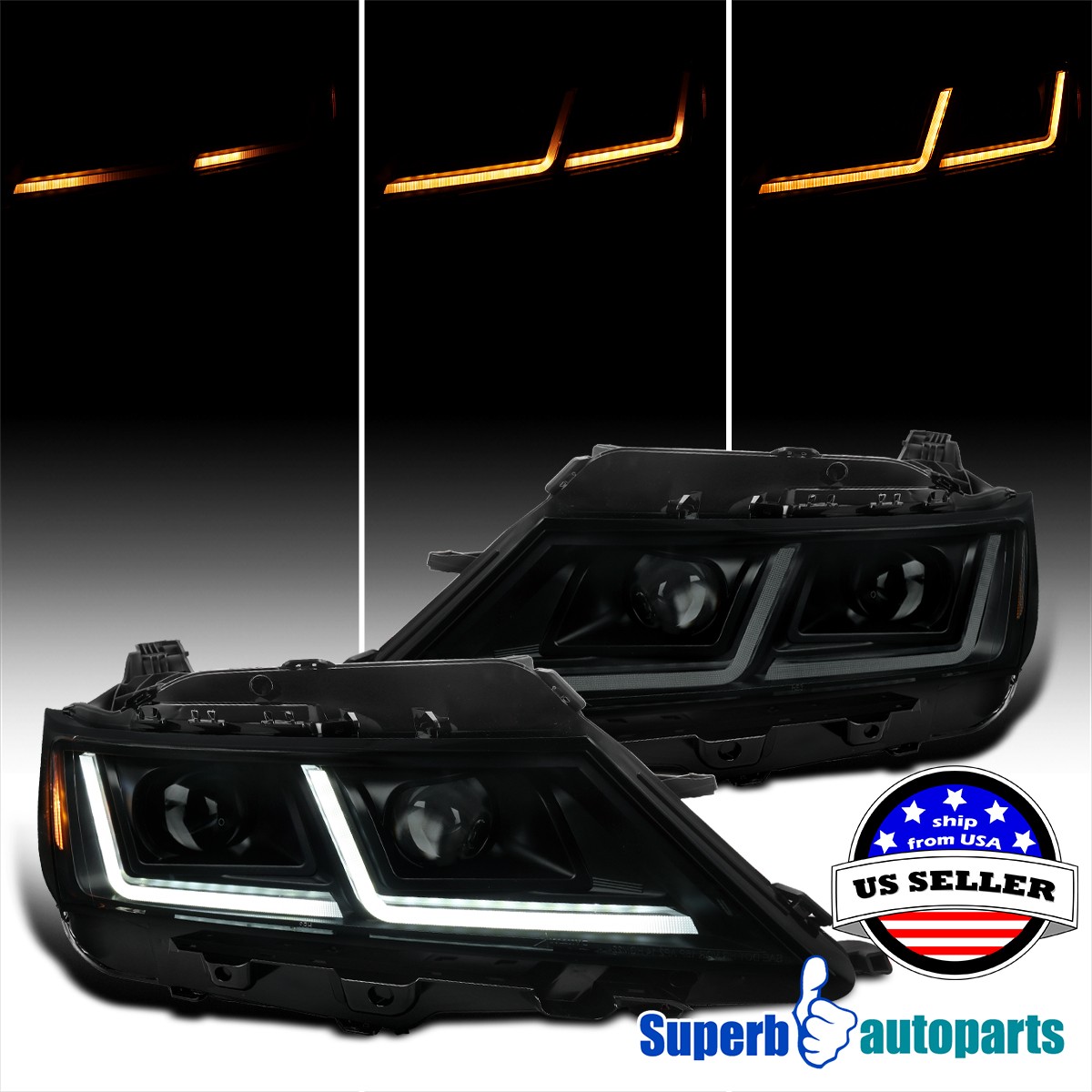 For 2014-2020 Chevy Impala Black Smoke Projector Headlights LED DRL Sequential