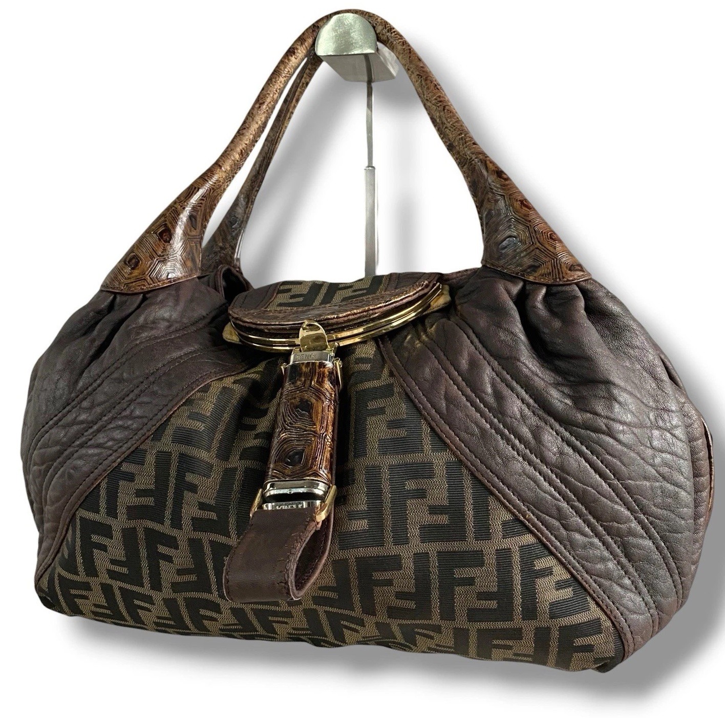 FENDI Fendi Zucca Spy Bag Tote Bag Handbag Canvas Leather Logo Brown Vintage y2k