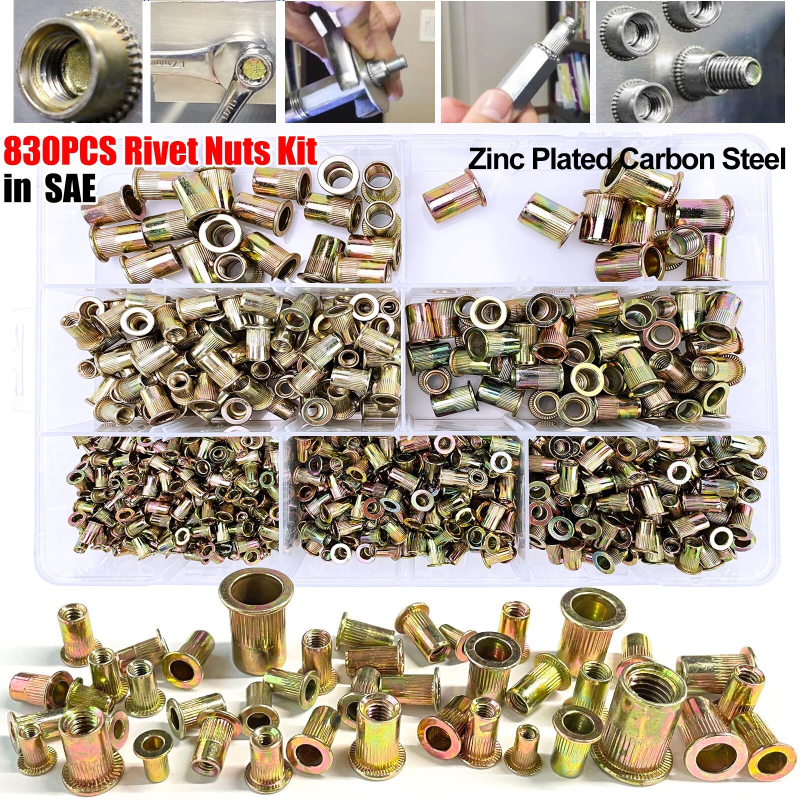 830PCs SAE Rivet Nut Kit For Rivnut Gun Nut Setter Thread Setting Nutsert Tool 830PCs SAE Rivet Nut Kit For Rivnut Gun Nut Setter Thread Setting Nutsert Tool