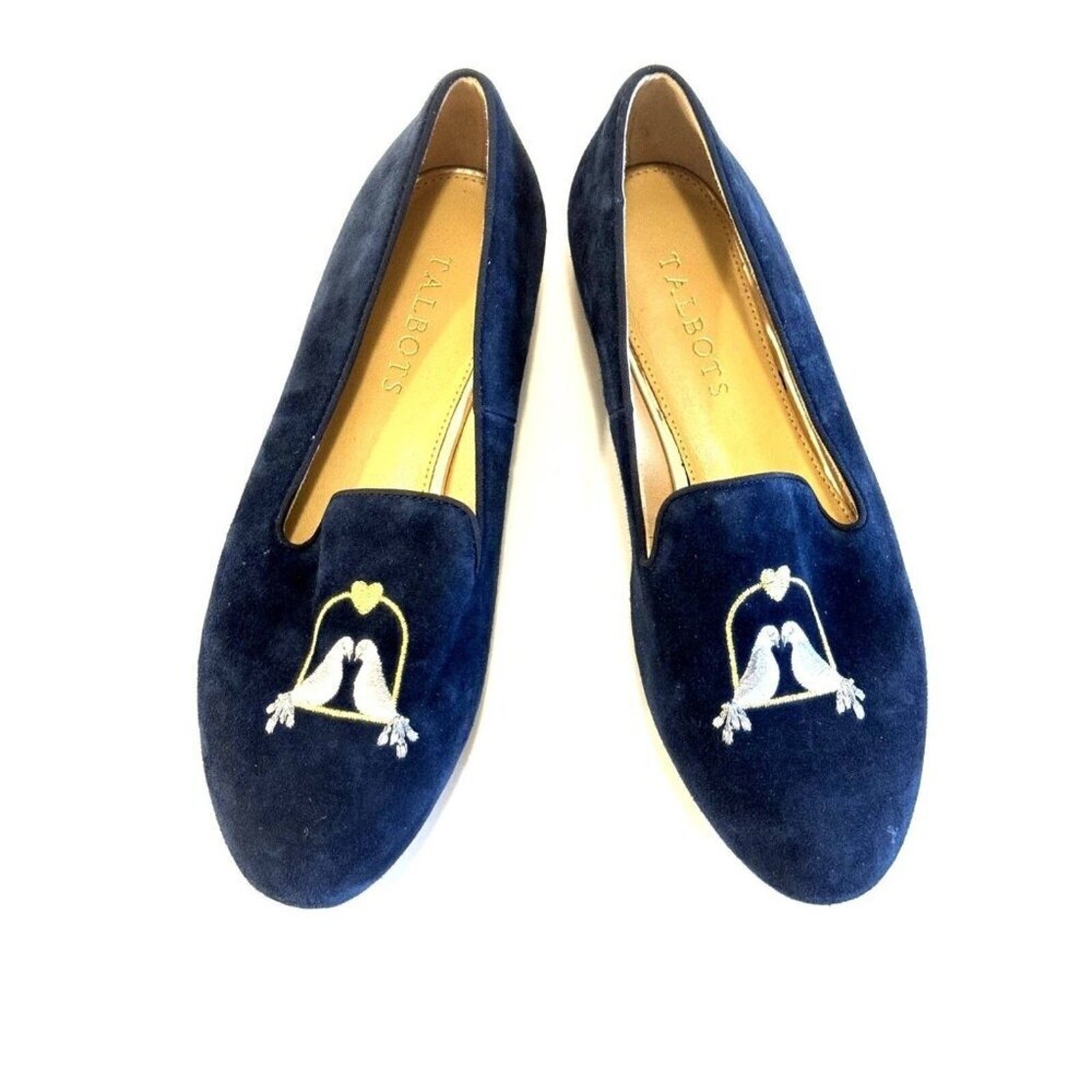 NWOB Talbots Ryan Blue Beautiful Leather Turtle Dove / Love Birds Loafers Sz 7