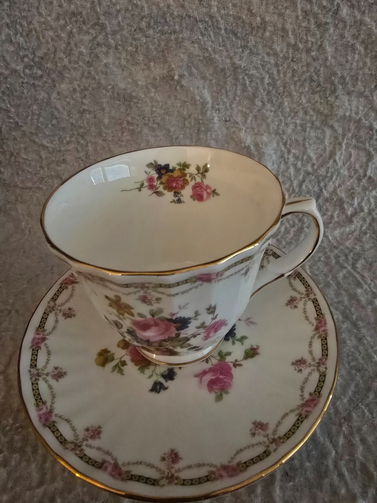 VTG ROYAL WINCHESTER Bone China Cup & Saucer Pink Roses Swags Gold Trim VTG ROYAL WINCHESTER Bone China Cup & Saucer Pink Roses Swags Gold Trim