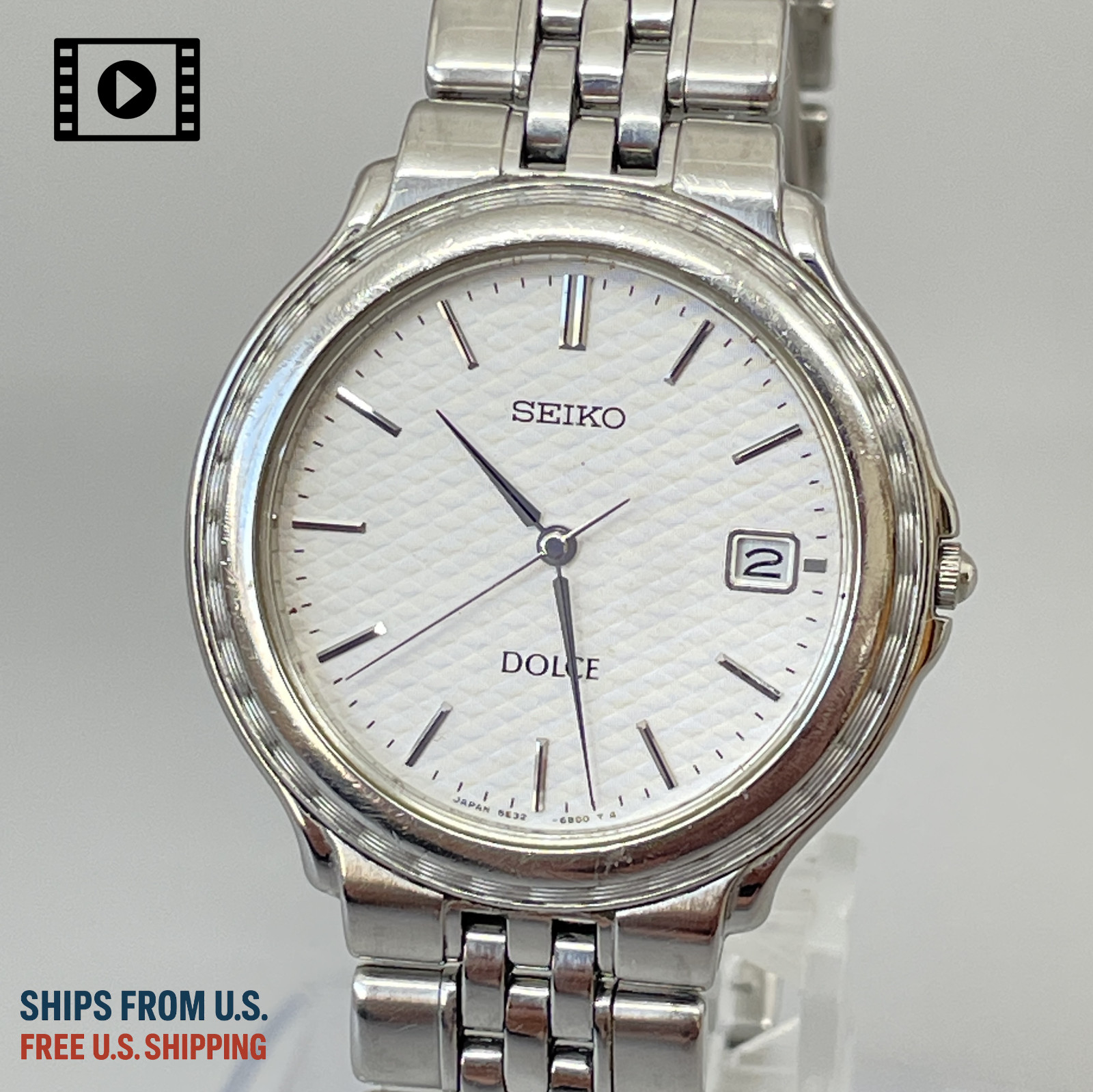 Seiko Dolce 5E32-6A90 Vintage 1993 [US Stock] Mens 34mm Quartz Watch JP *N.MINT