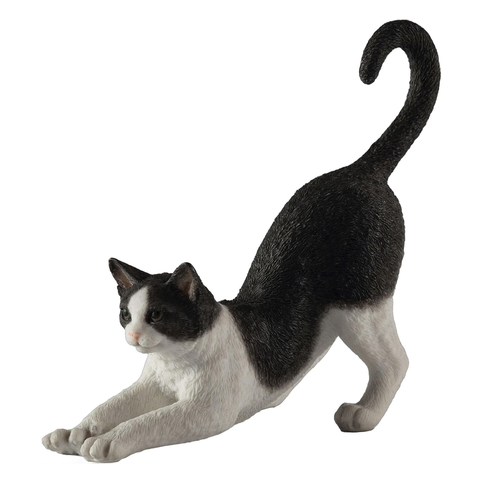 Veronese Design 4 7/8 Inch Black and White Cat Stretching Resin Hand Painted Veronese Design 4 7/8 Inch Black and White Cat Stretching Resin Hand Painted