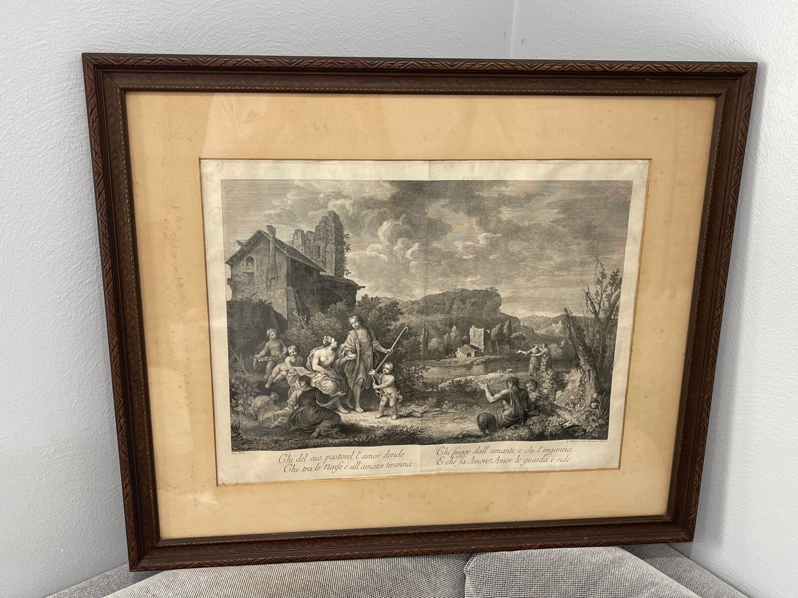 Antique Italian Engraving Print After Wagner Scenes of Bucolic Life Antique Italian Engraving Print After Wagner Scenes of Bucolic Life