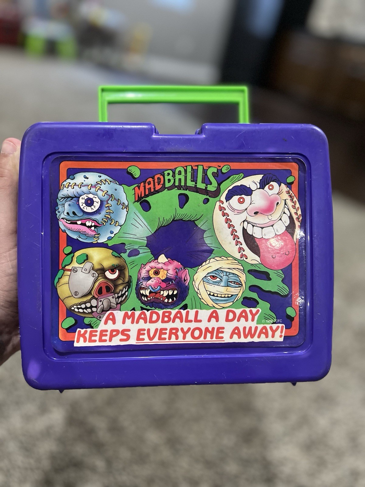 Madballs Purple Plastic Lunchbox with Green Handle 1986 No Thermos Madballs Purple Plastic Lunchbox with Green Handle 1986 No Thermos